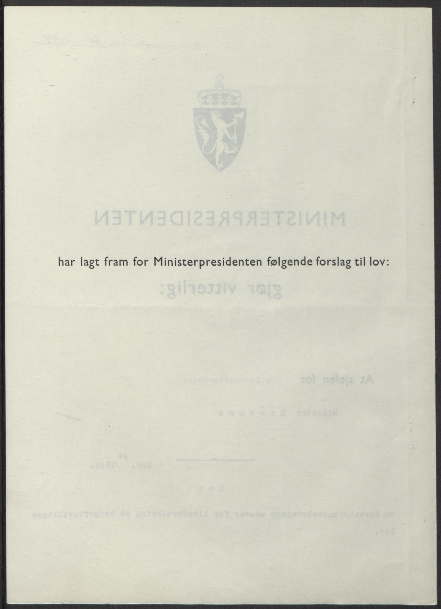 NS-administrasjonen 1940-1945 (Statsrådsekretariatet, de kommisariske statsråder mm), RA/S-4279/D/Db/L0100: Lover, 1944, s. 143