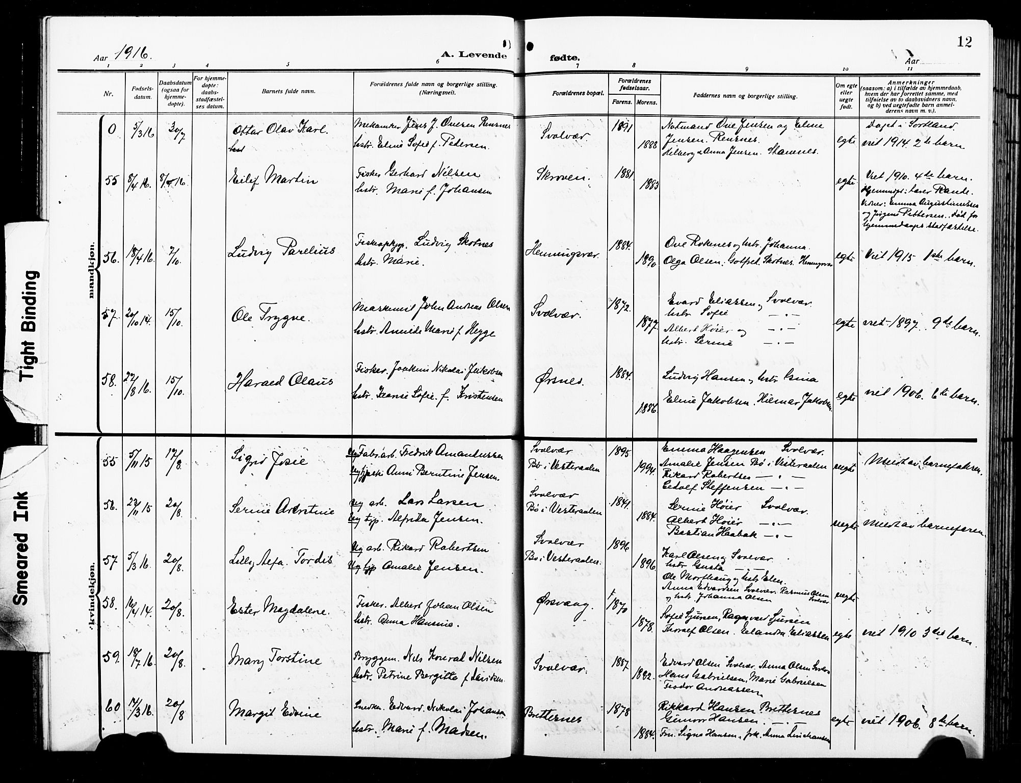 Ministerialprotokoller, klokkerbøker og fødselsregistre - Nordland, AV/SAT-A-1459/874/L1080: Klokkerbok nr. 874C09, 1915-1925, s. 12