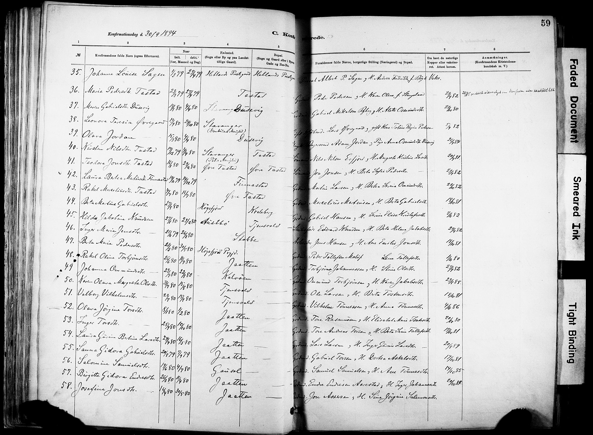 Hetland sokneprestkontor, AV/SAST-A-101826/30/30BA/L0012: Ministerialbok nr. A 12, 1882-1912, s. 59