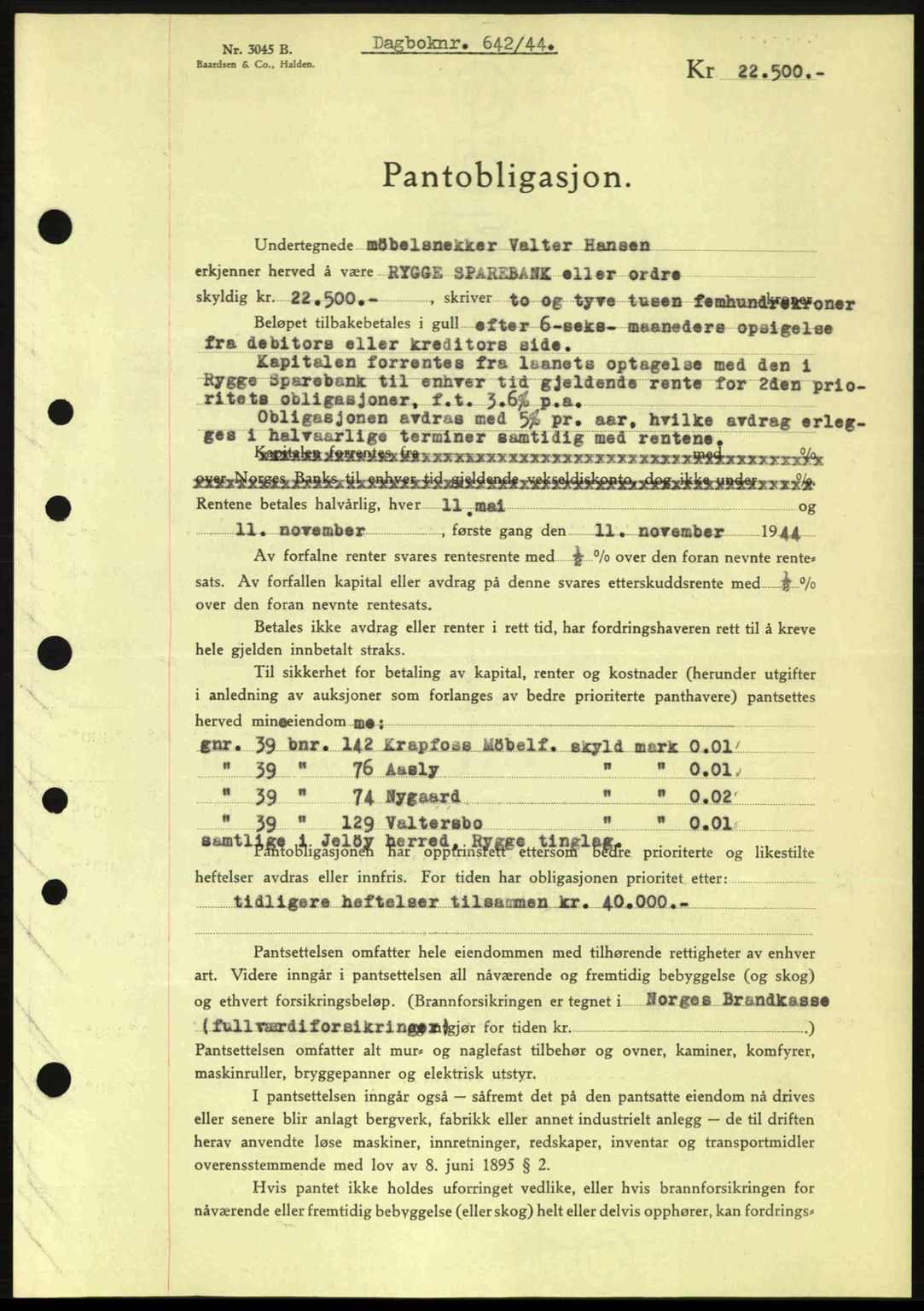 Moss sorenskriveri, SAO/A-10168: Pantebok nr. B13, 1943-1945, Dagboknr: 642/1944