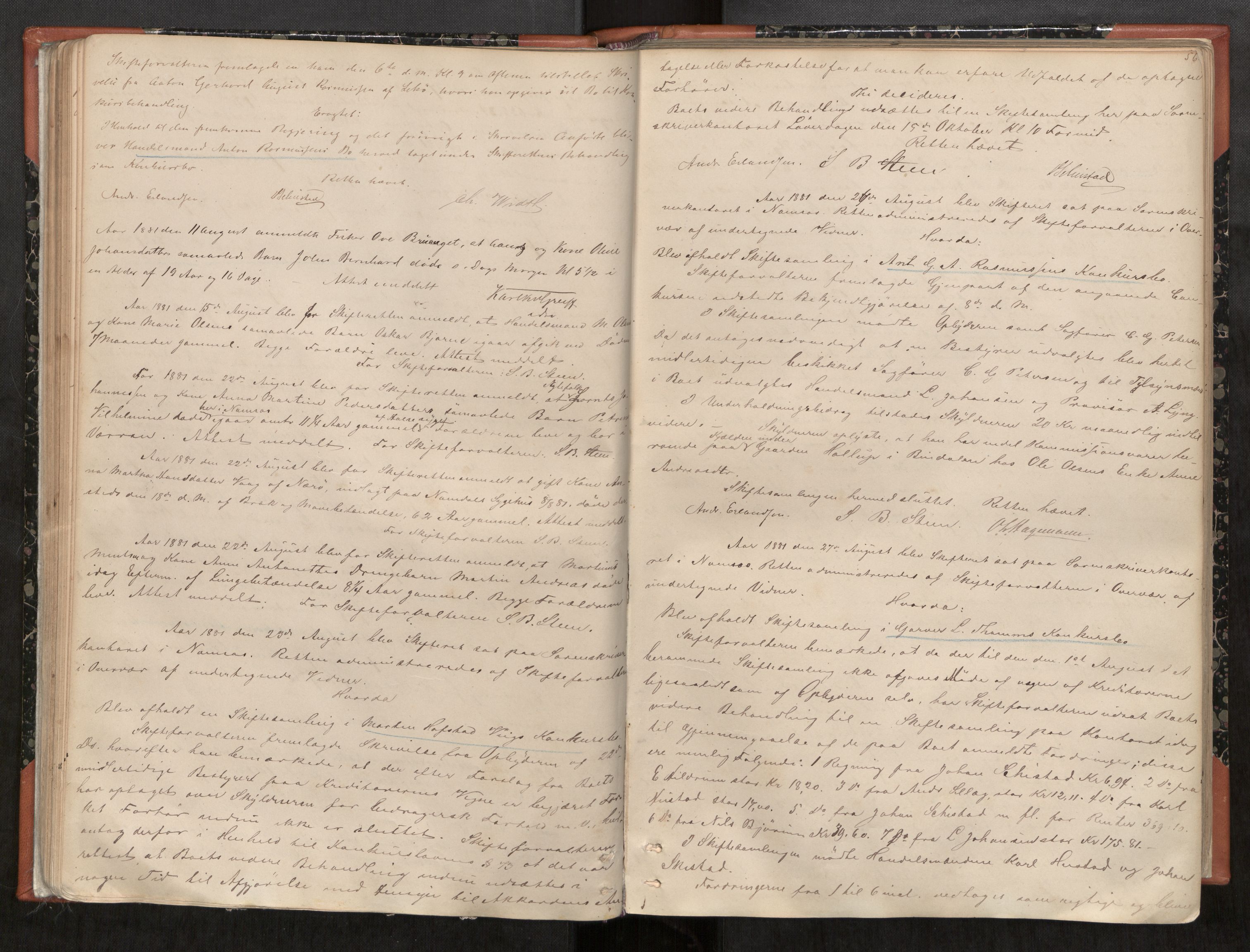 Namdal sorenskriveri, AV/SAT-A-4133/1/3/3B/L0005: Skiftebehandlingsprotokoll, 1879-1888, s. 56