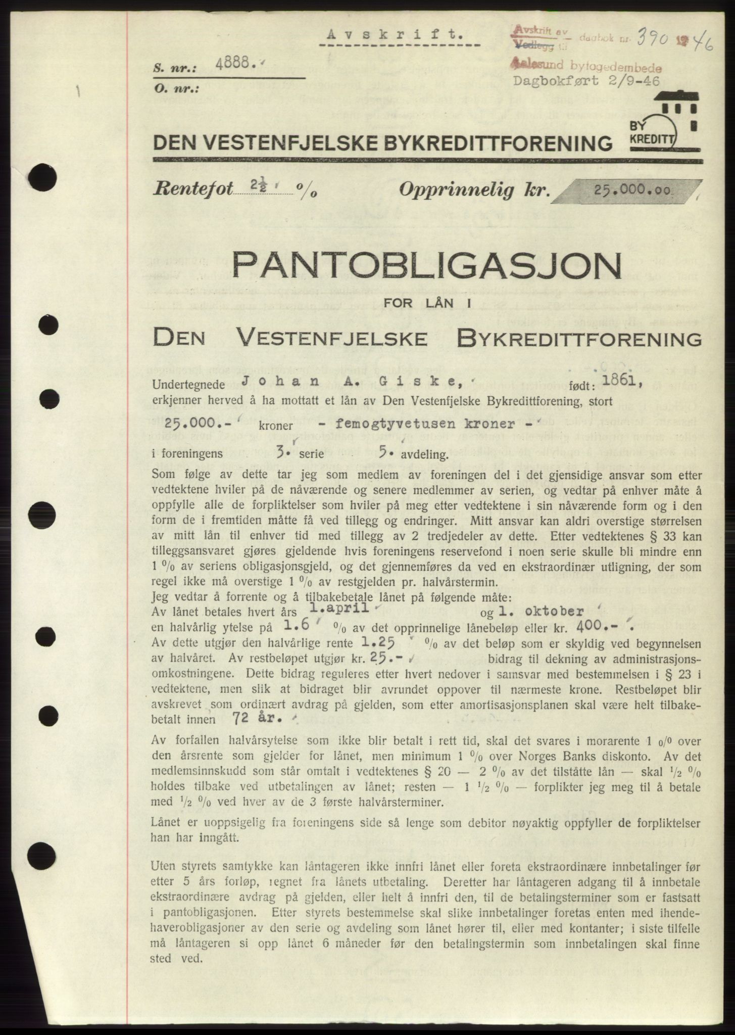 Ålesund byfogd, SAT/A-4384: Pantebok nr. B34-35 b, 1946-1947, Dagboknr: 390/1946