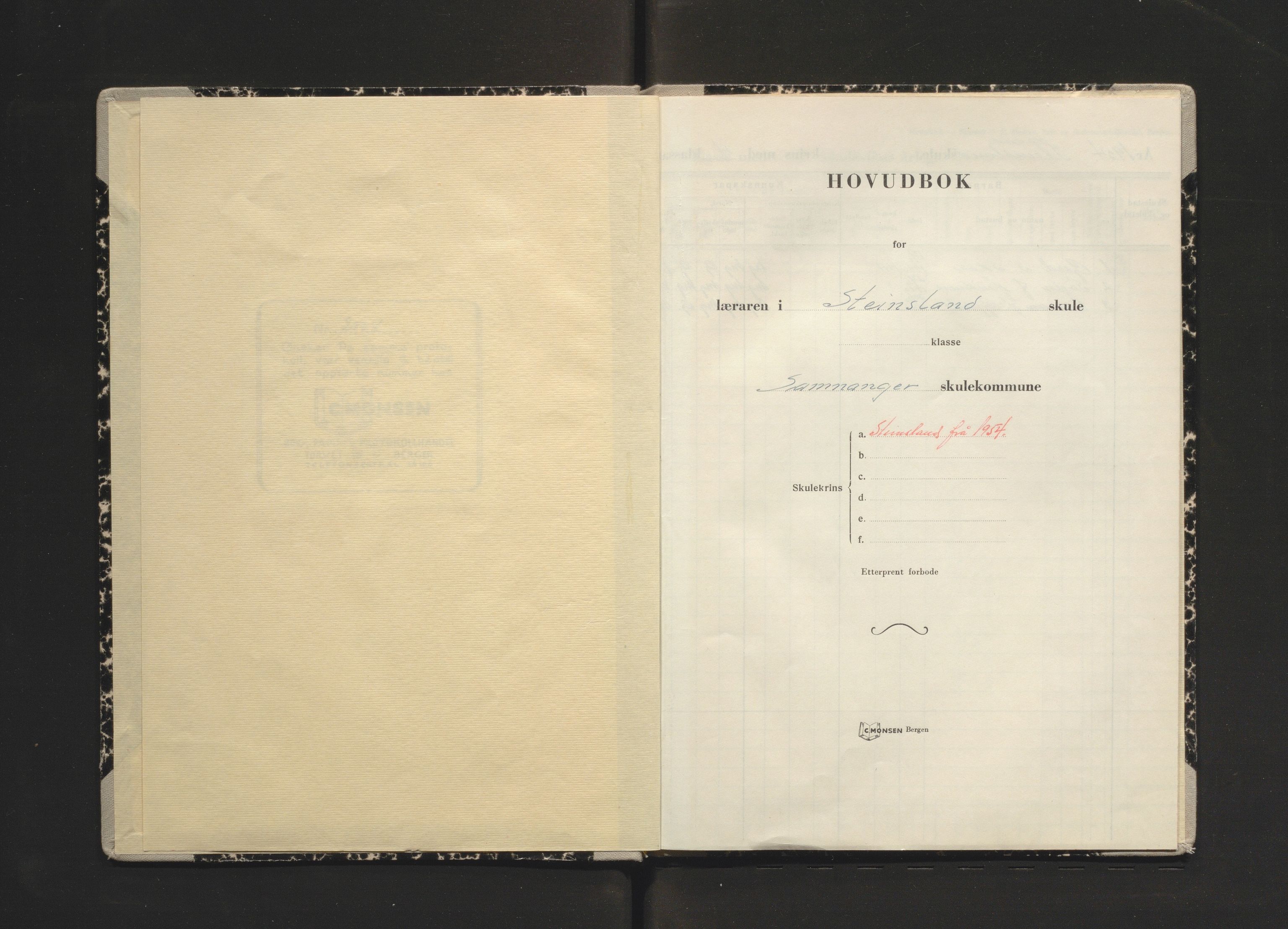 Samnanger kommune. Barneskulane, IKAH/1242-231/F/Fa/L0015: Skuleprotokoll for Steinland skule, 1954-1963