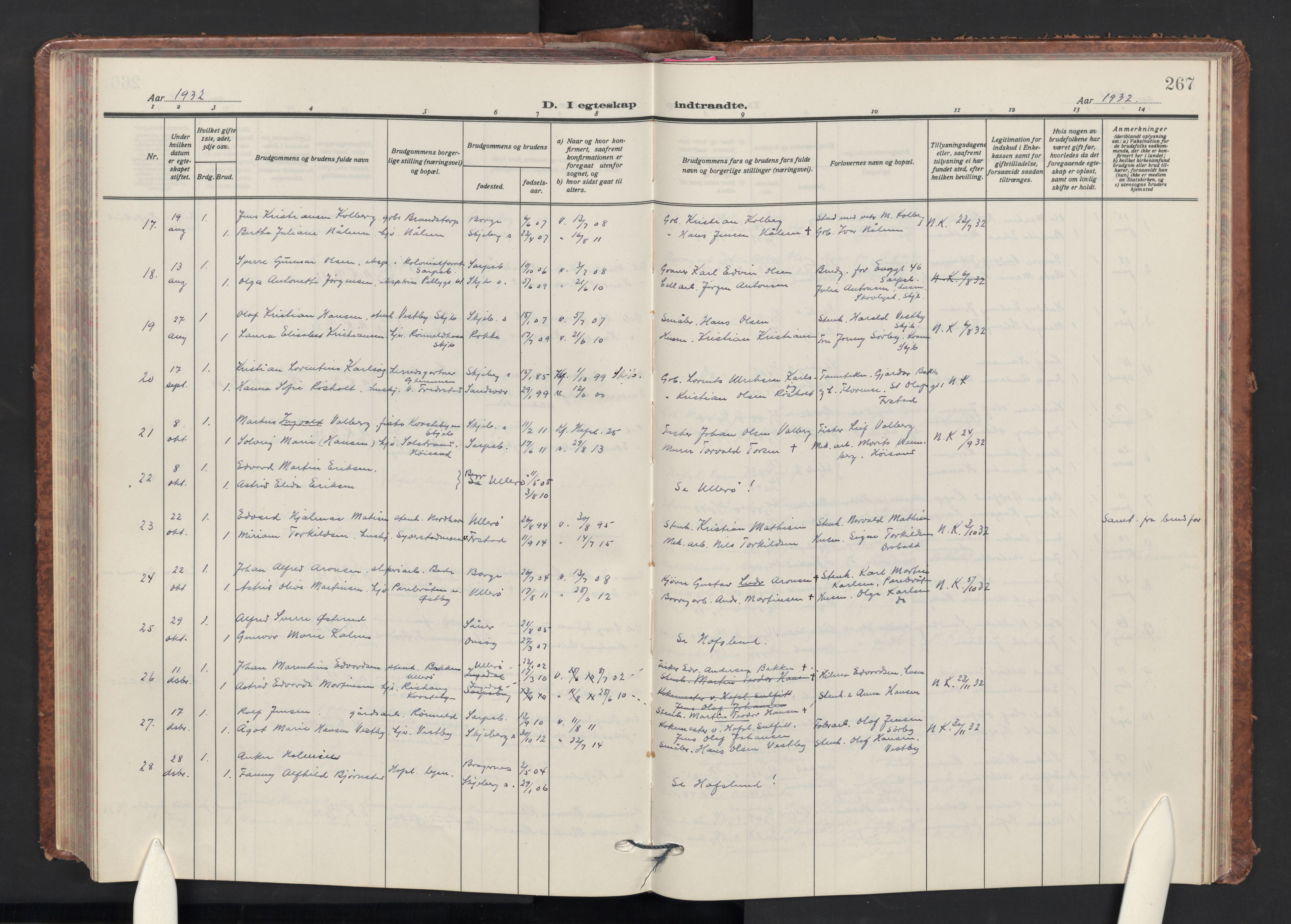 Skjeberg prestekontor Kirkebøker, AV/SAO-A-10923/G/Ga/L0003: Klokkerbok nr. I 3, 1922-1971, s. 267