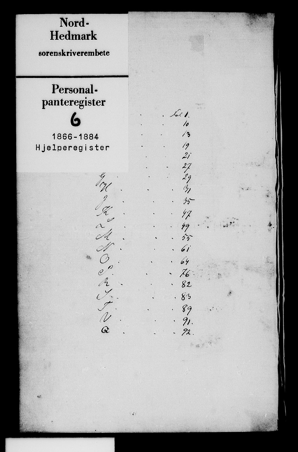 Nord-Hedmark sorenskriveri, AV/SAH-TING-012/H/Ha/Haf/Hafb/L0001: Panteregister nr. 6, 1866-1884