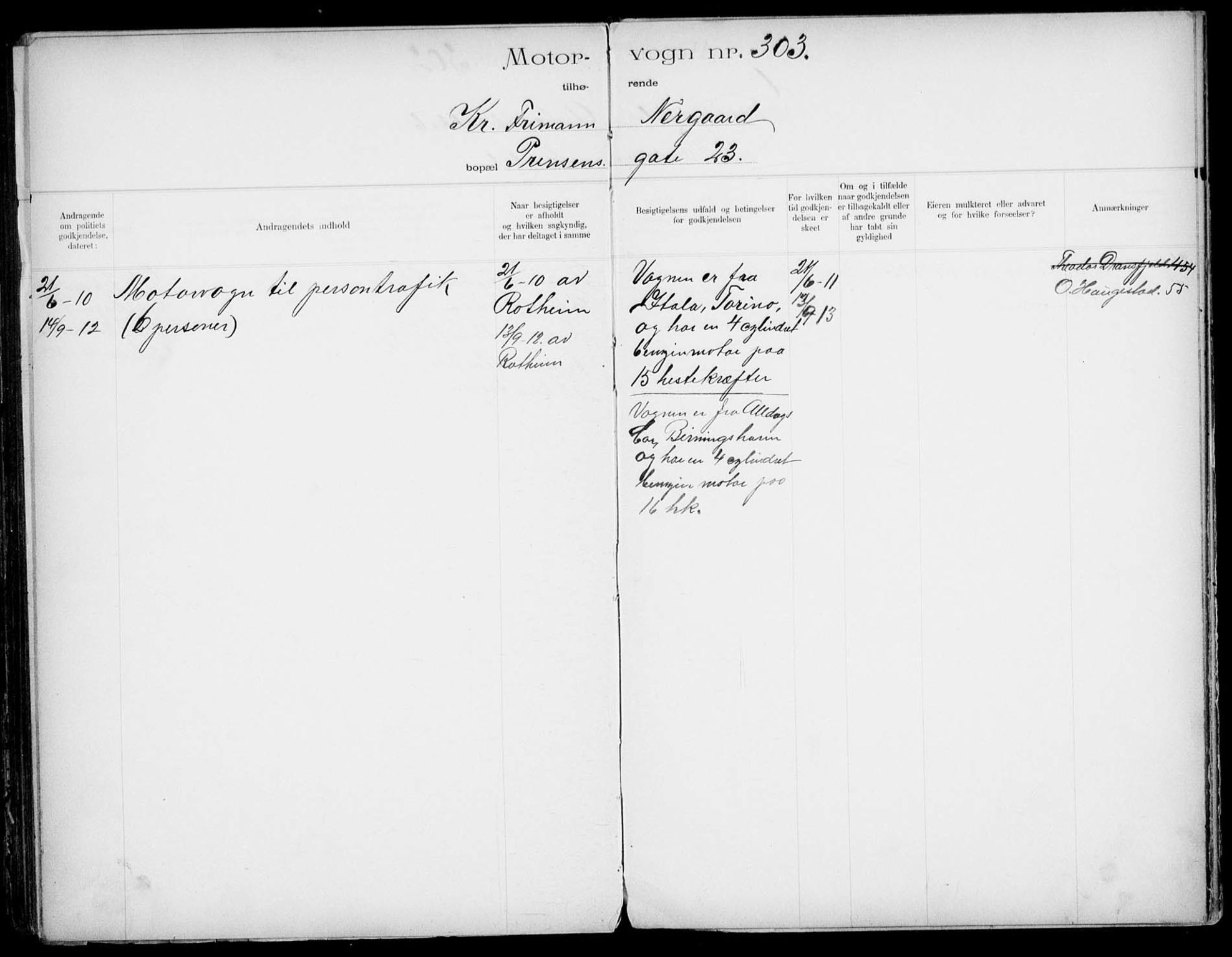 Vegdirektoratet, Bilavdelingen M, AV/RA-S-1663/F/Fa/L0001: Bilregisterprotokoll. Reg.nr. 1-199 og 300-310, 1899-1914