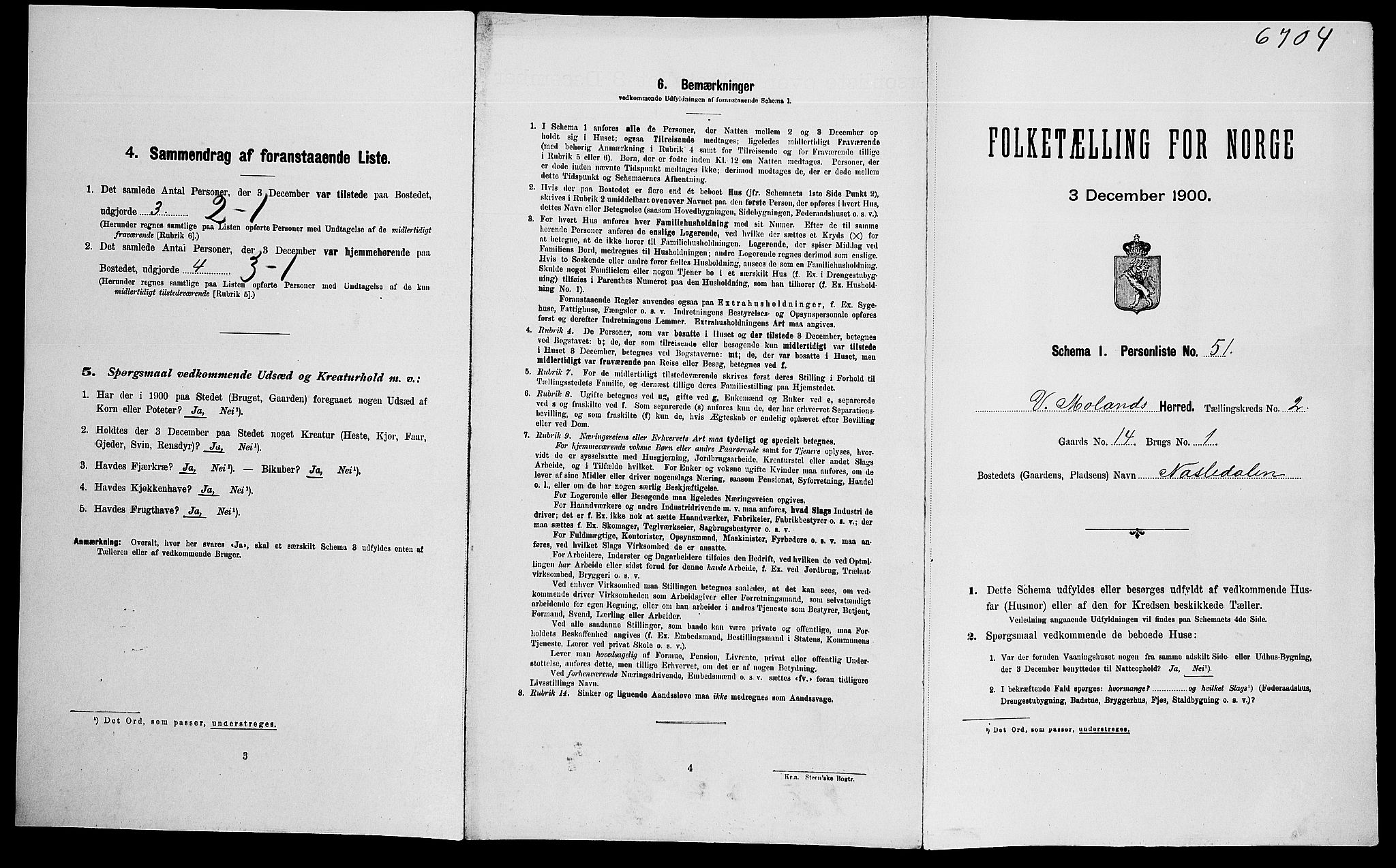 SAK, Folketelling 1900 for 0926 Vestre Moland herred, 1900, s. 336
