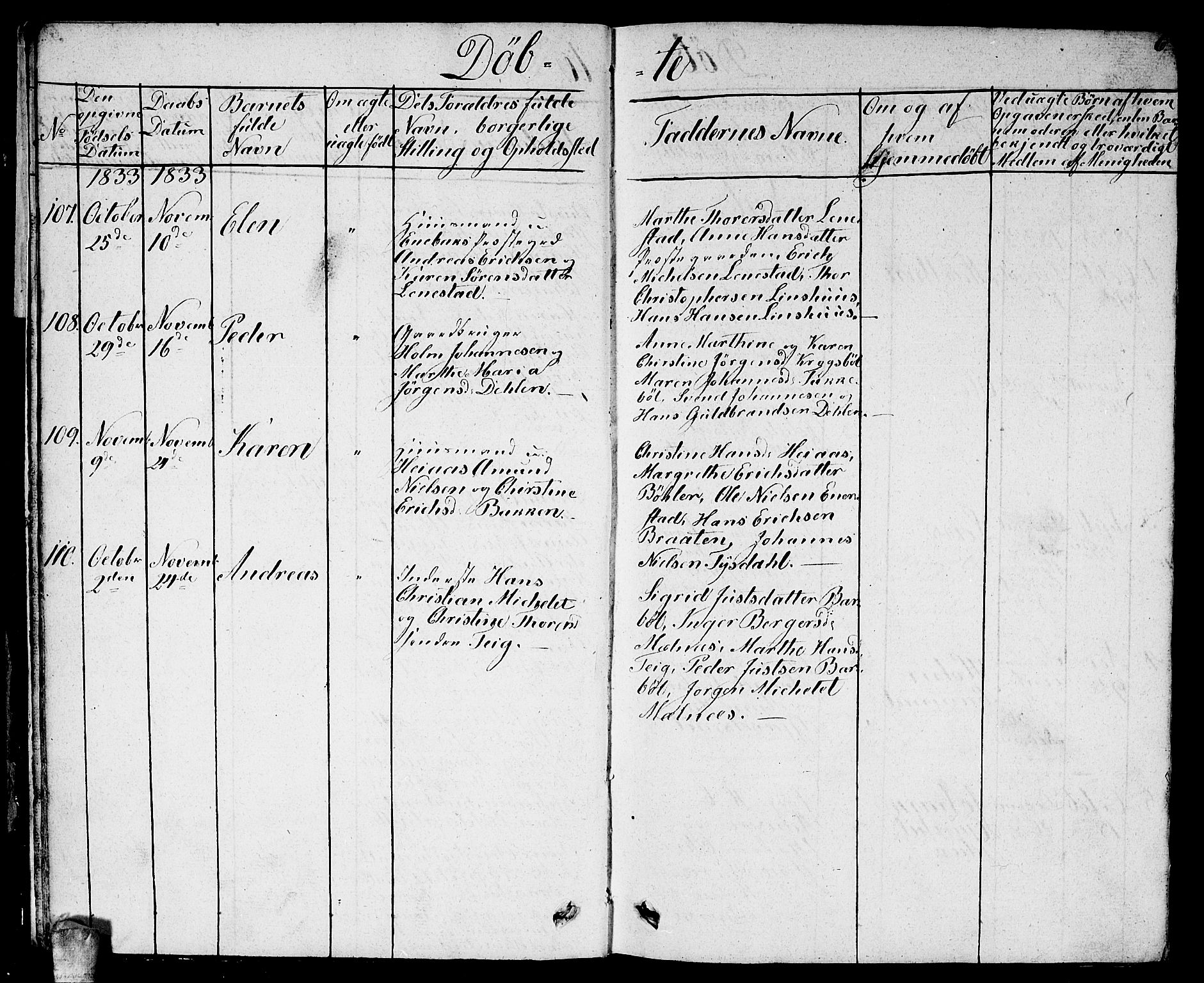 Enebakk prestekontor Kirkebøker, AV/SAO-A-10171c/G/Ga/L0003: Klokkerbok nr. I 3, 1833-1849, s. 6