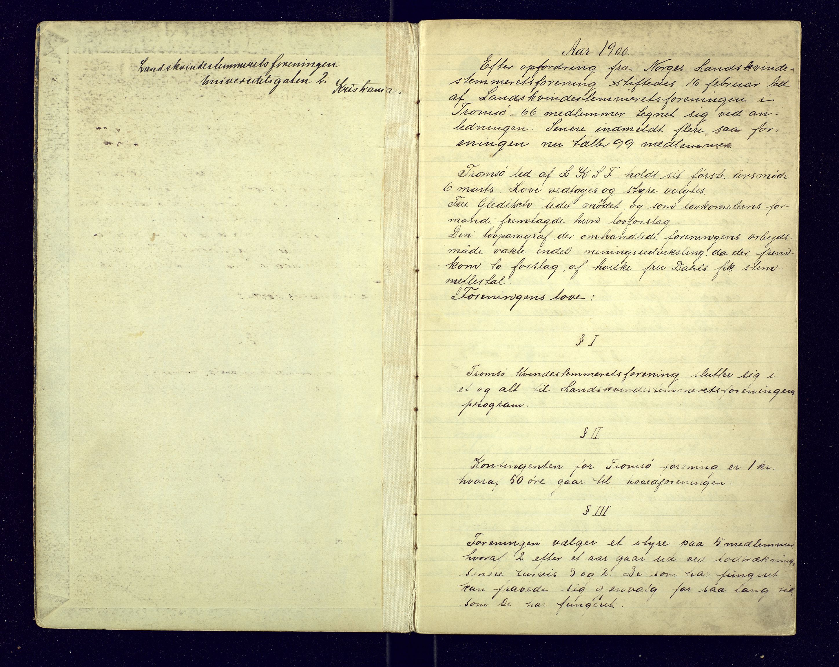 Tromsø Kvinneråd, AV/SATØ-P-0017/A/L0001: Protokoll for Tromsø led av Landskvinnestemmerettsforeningen, 1900-1916