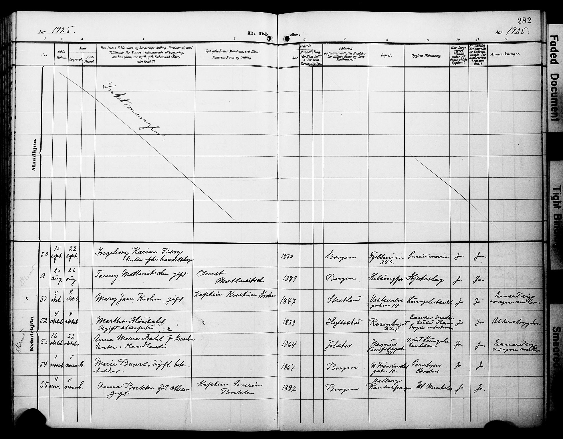 Domkirken sokneprestembete, AV/SAB-A-74801/H/Hab/L0042: Klokkerbok nr. E 6, 1900-1929, s. 282