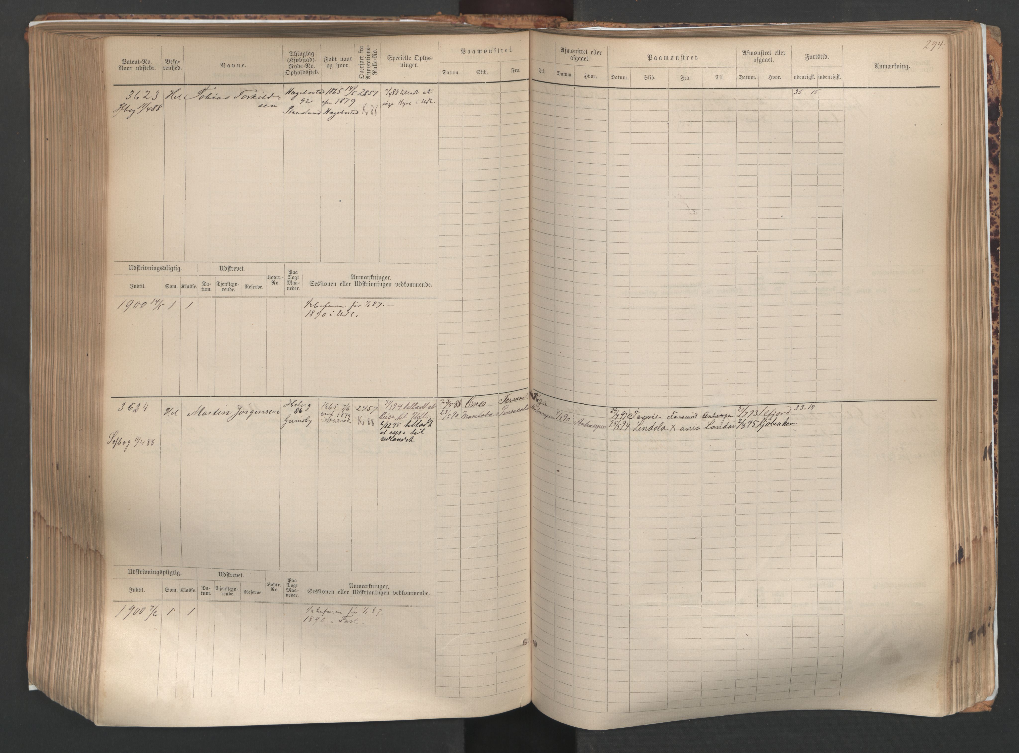 Farsund mønstringskrets, AV/SAK-2031-0017/F/Fb/L0005: Hovedrulle nr 3041-3804, M-8, 1883-1930, s. 297