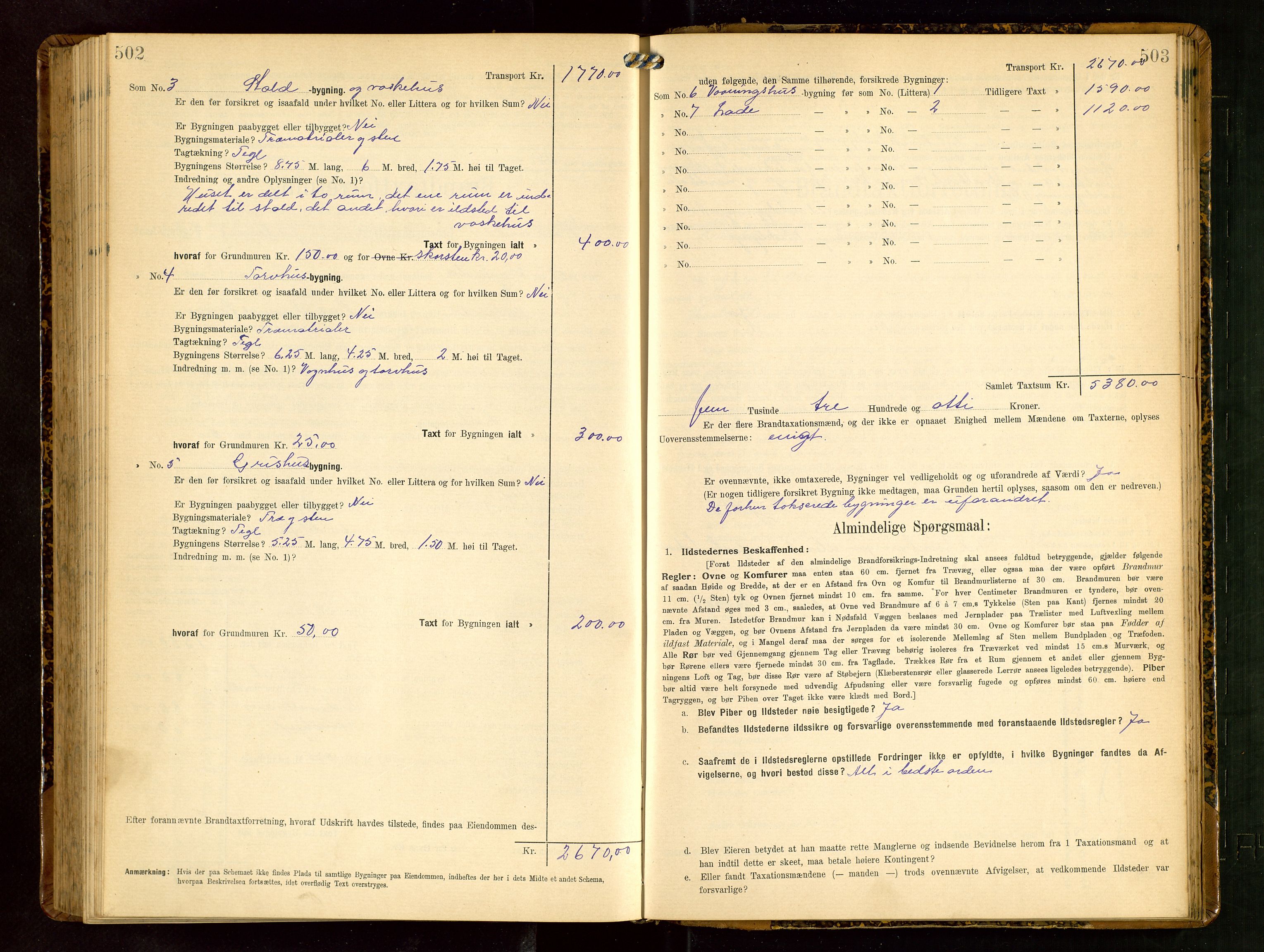 Håland lensmannskontor, AV/SAST-A-100100/Gob/L0003: Branntakstprotokoll - skjematakst. Register i boken., 1909-1910, s. 502-503