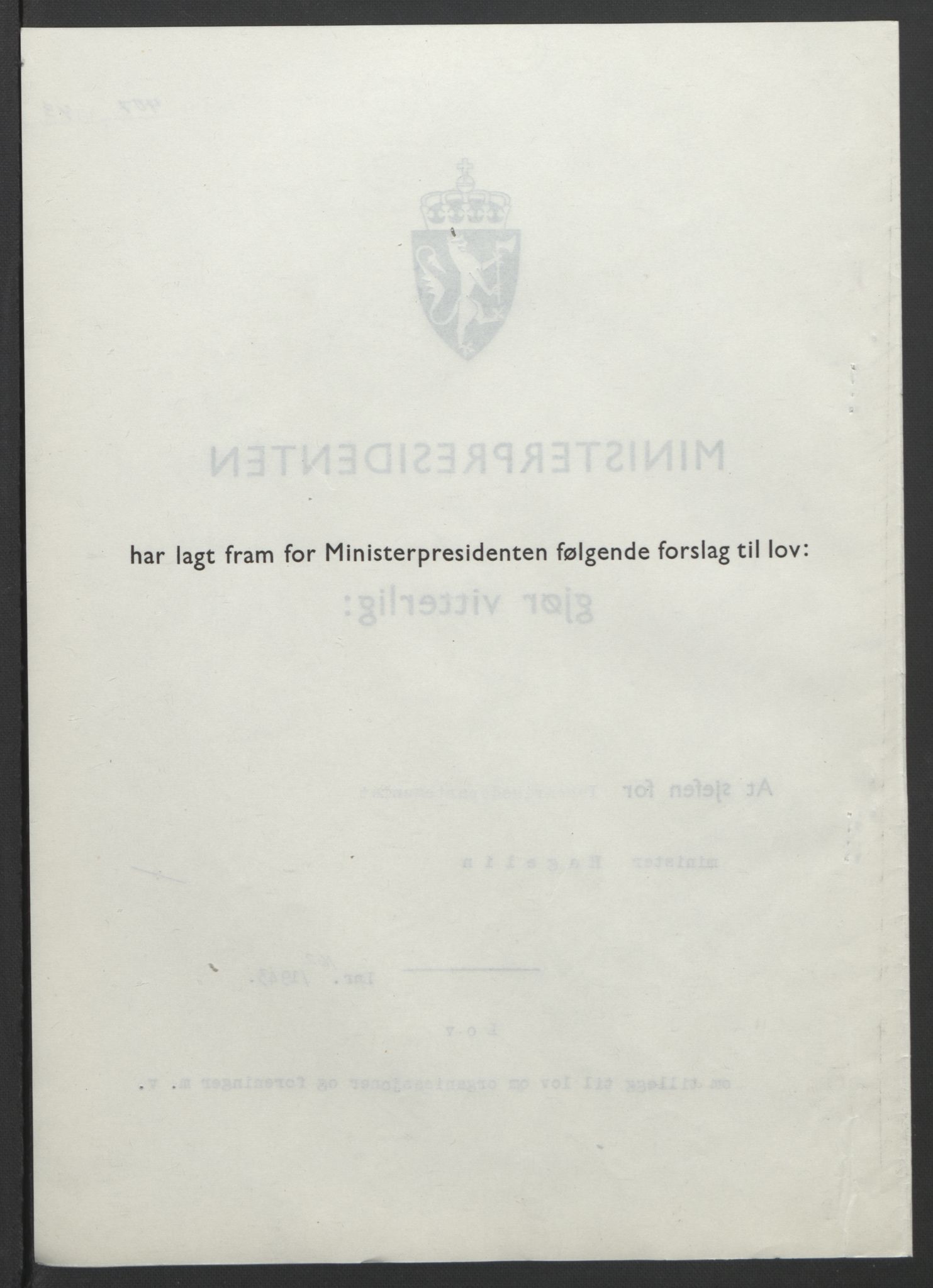 NS-administrasjonen 1940-1945 (Statsrådsekretariatet, de kommisariske statsråder mm), RA/S-4279/D/Db/L0099: Lover, 1943, s. 767