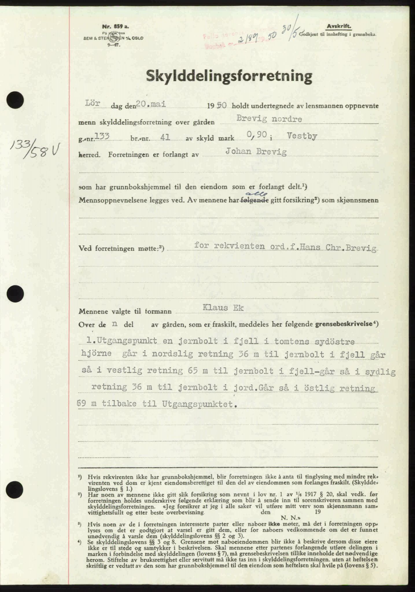 Follo sorenskriveri, SAO/A-10274/G/Ga/Gaa/L0092: Pantebok nr. I 92, 1950-1950, Dagboknr: 2189/1950