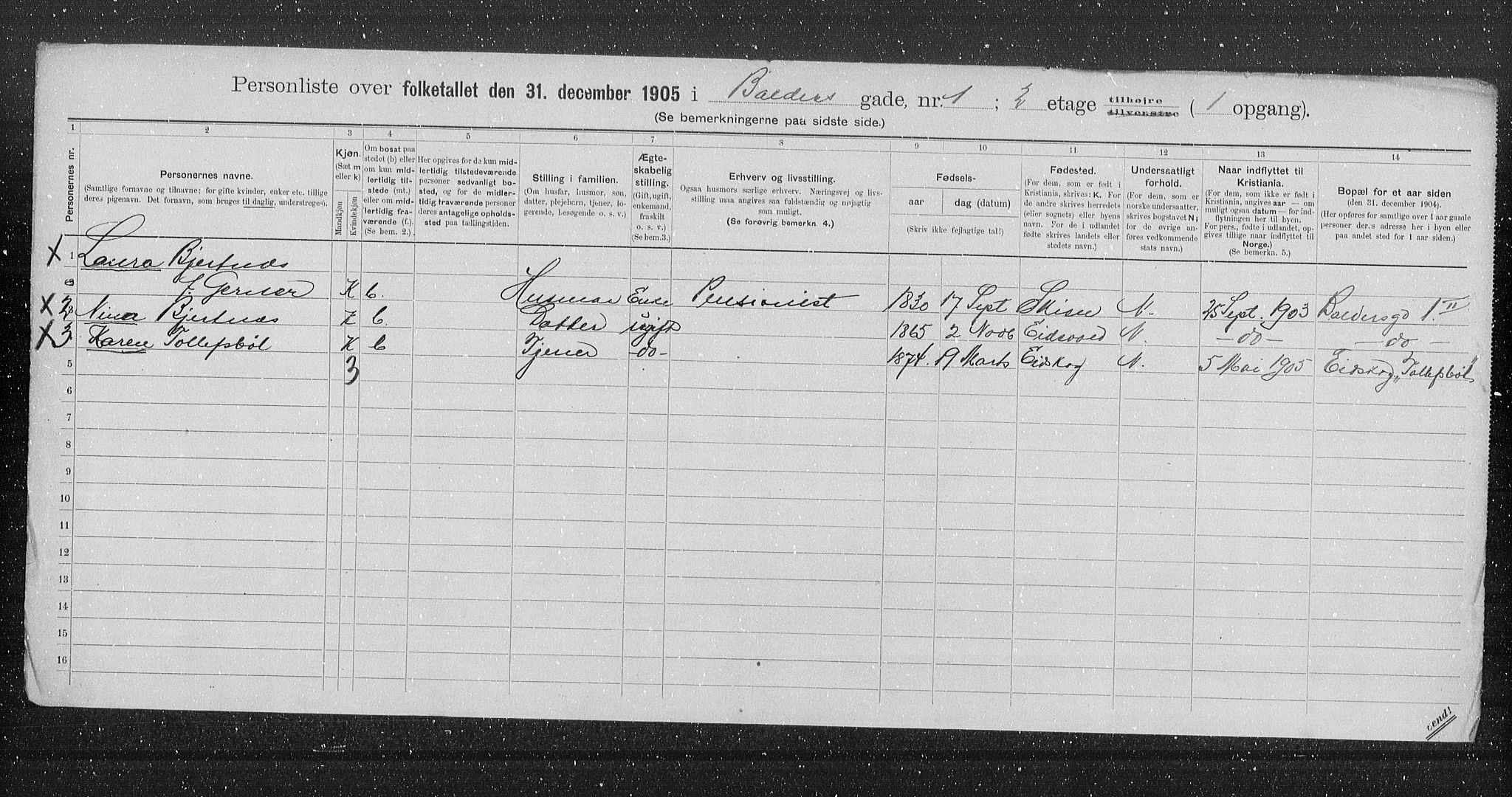 OBA, Kommunal folketelling 31.12.1905 for Kristiania kjøpstad, 1905, s. 1564