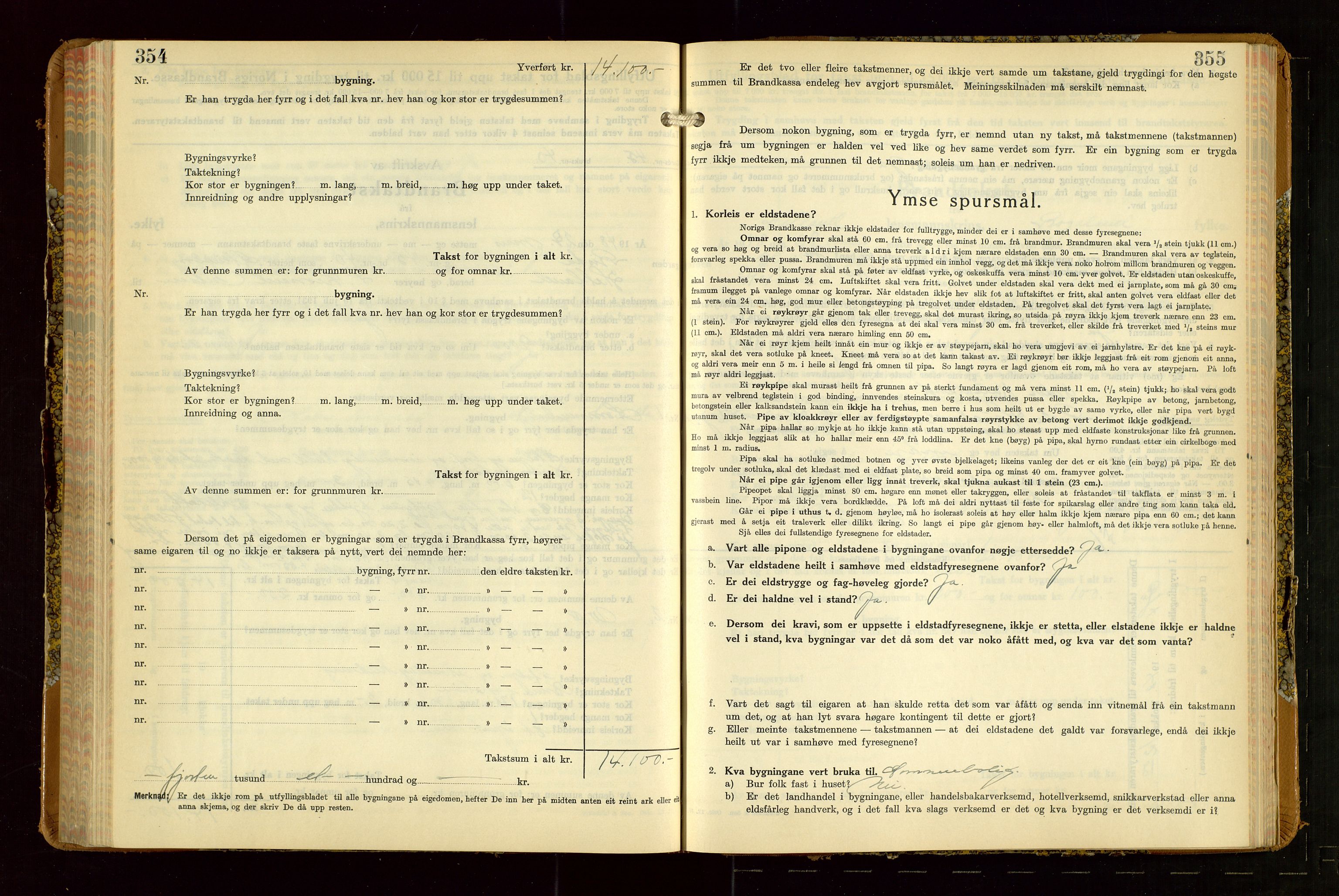 Hetland lensmannskontor, AV/SAST-A-100101/Gob/L0007: "Brandtakstbok", 1939-1949, s. 354-355