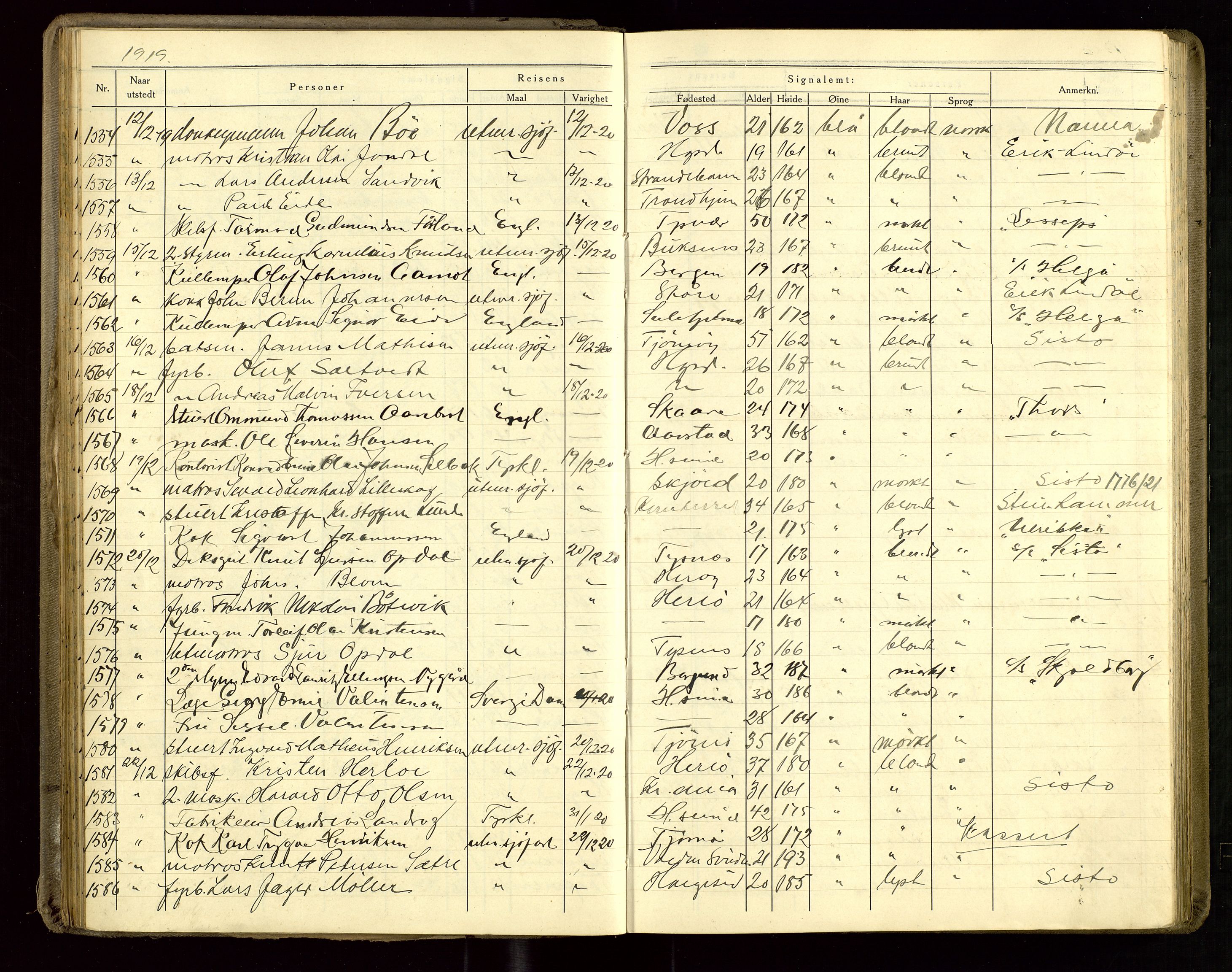 Haugesund politikammer, AV/SAST-A-100440/K/L0002: Passprotokoll 5. 3. 1919-5. 8. 1922, 1919-1922, s. 42