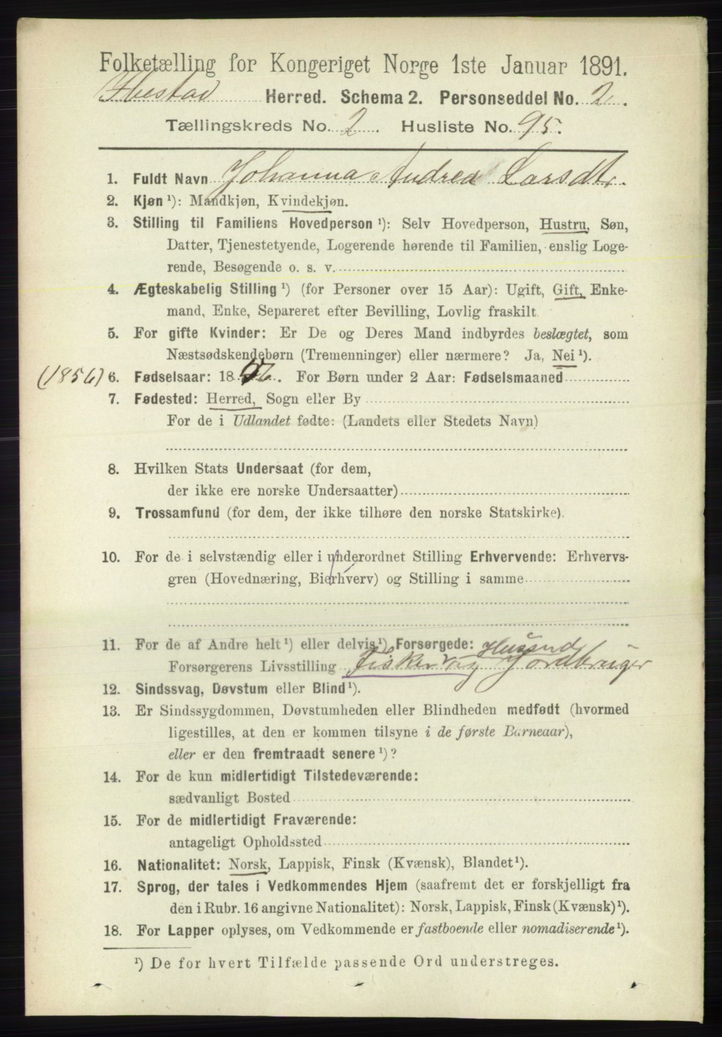 RA, Folketelling 1891 for 1917 Ibestad herred, 1891, s. 1429
