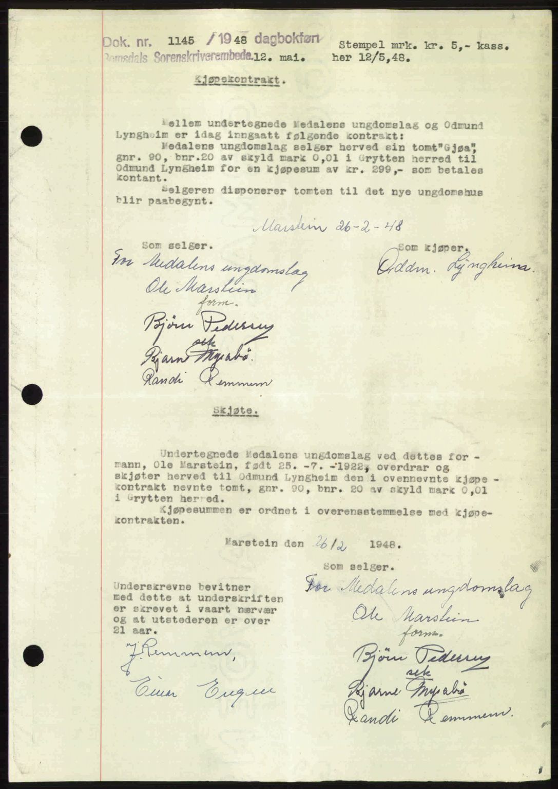 Romsdal sorenskriveri, AV/SAT-A-4149/1/2/2C: Pantebok nr. A26, 1948-1948, Dagboknr: 1145/1948