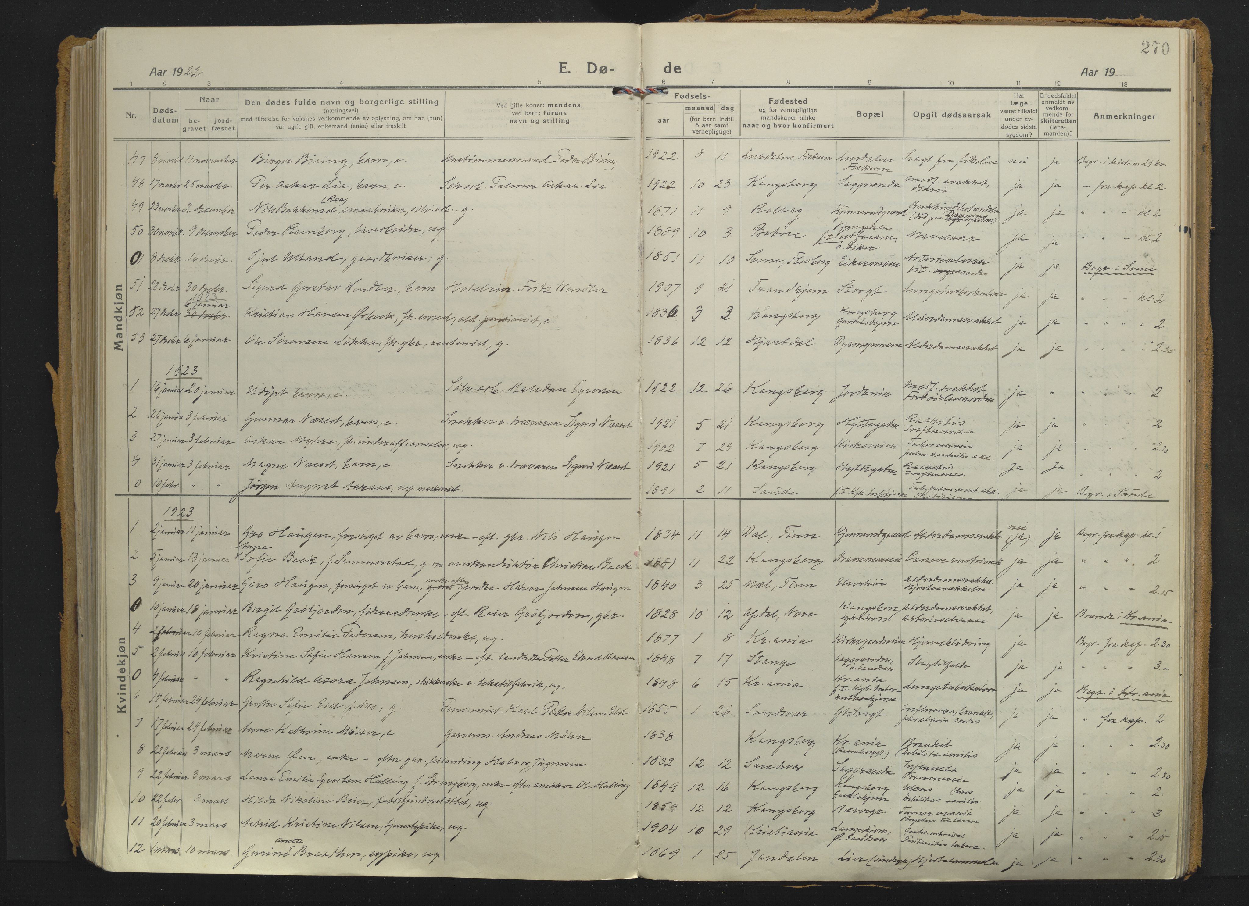 Kongsberg kirkebøker, AV/SAKO-A-22/F/Fb/L0005: Ministerialbok nr. II 5, 1918-1930, s. 270