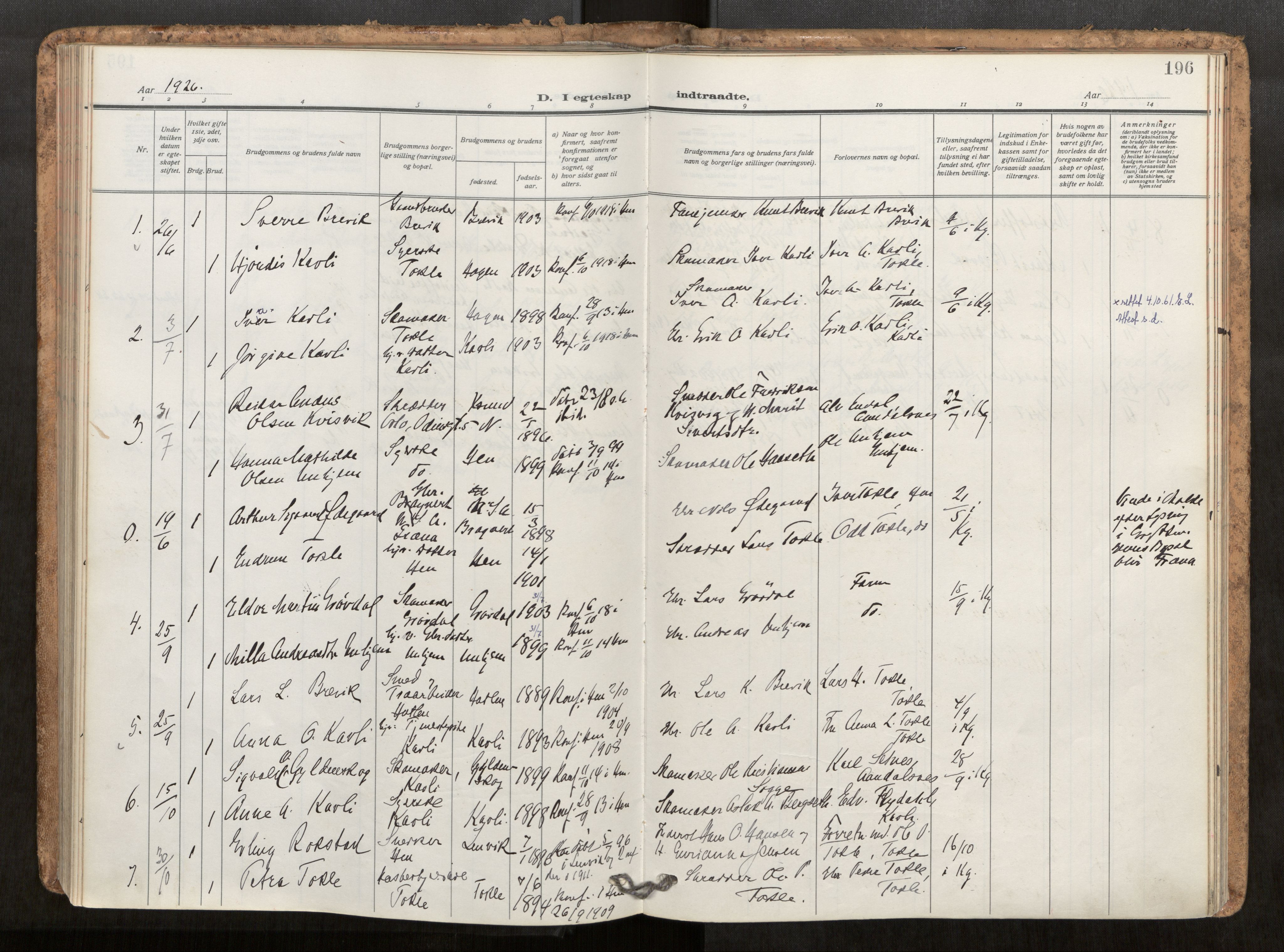 Ministerialprotokoller, klokkerbøker og fødselsregistre - Møre og Romsdal, AV/SAT-A-1454/545/L0596: Ministerialbok nr. 545A04, 1921-1956, s. 196