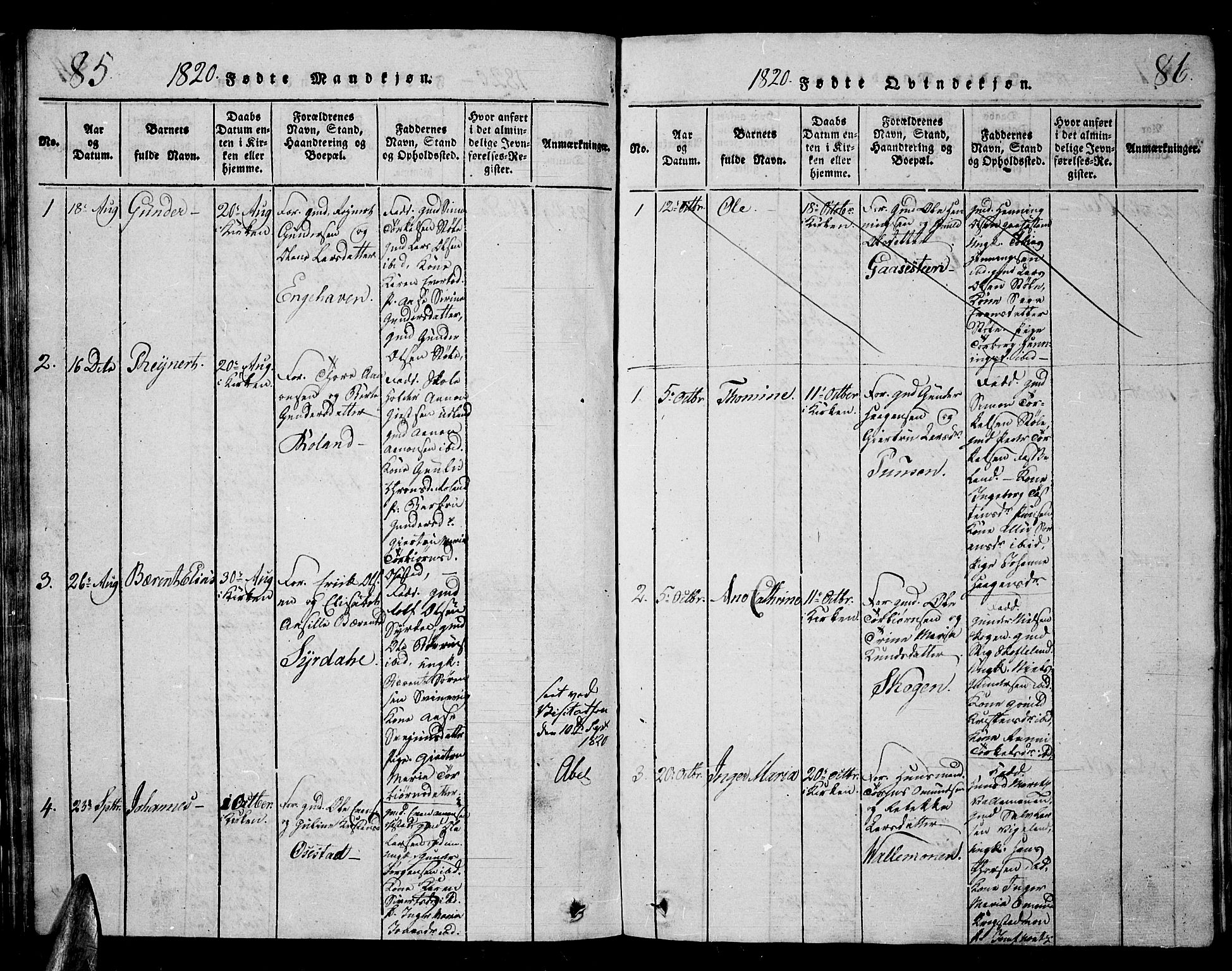 Sør-Audnedal sokneprestkontor, AV/SAK-1111-0039/F/Fb/Fbb/L0001: Klokkerbok nr. B 1, 1815-1827, s. 85-86