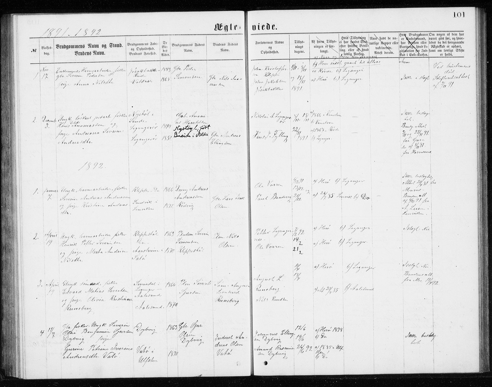 Ministerialprotokoller, klokkerbøker og fødselsregistre - Møre og Romsdal, SAT/A-1454/508/L0097: Klokkerbok nr. 508C01, 1873-1897, s. 101