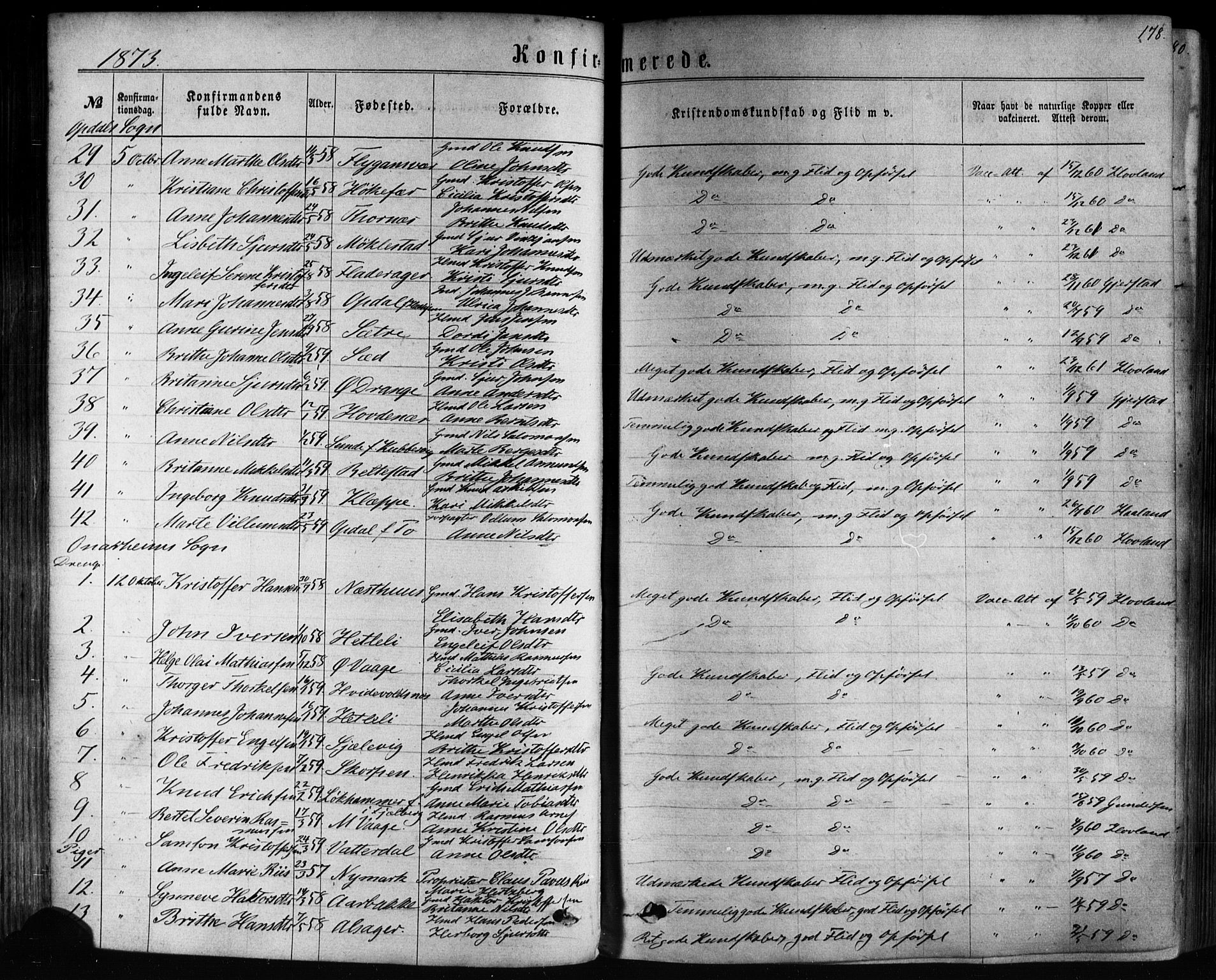 Tysnes sokneprestembete, AV/SAB-A-78601/H/Haa: Ministerialbok nr. A 12, 1872-1886, s. 178