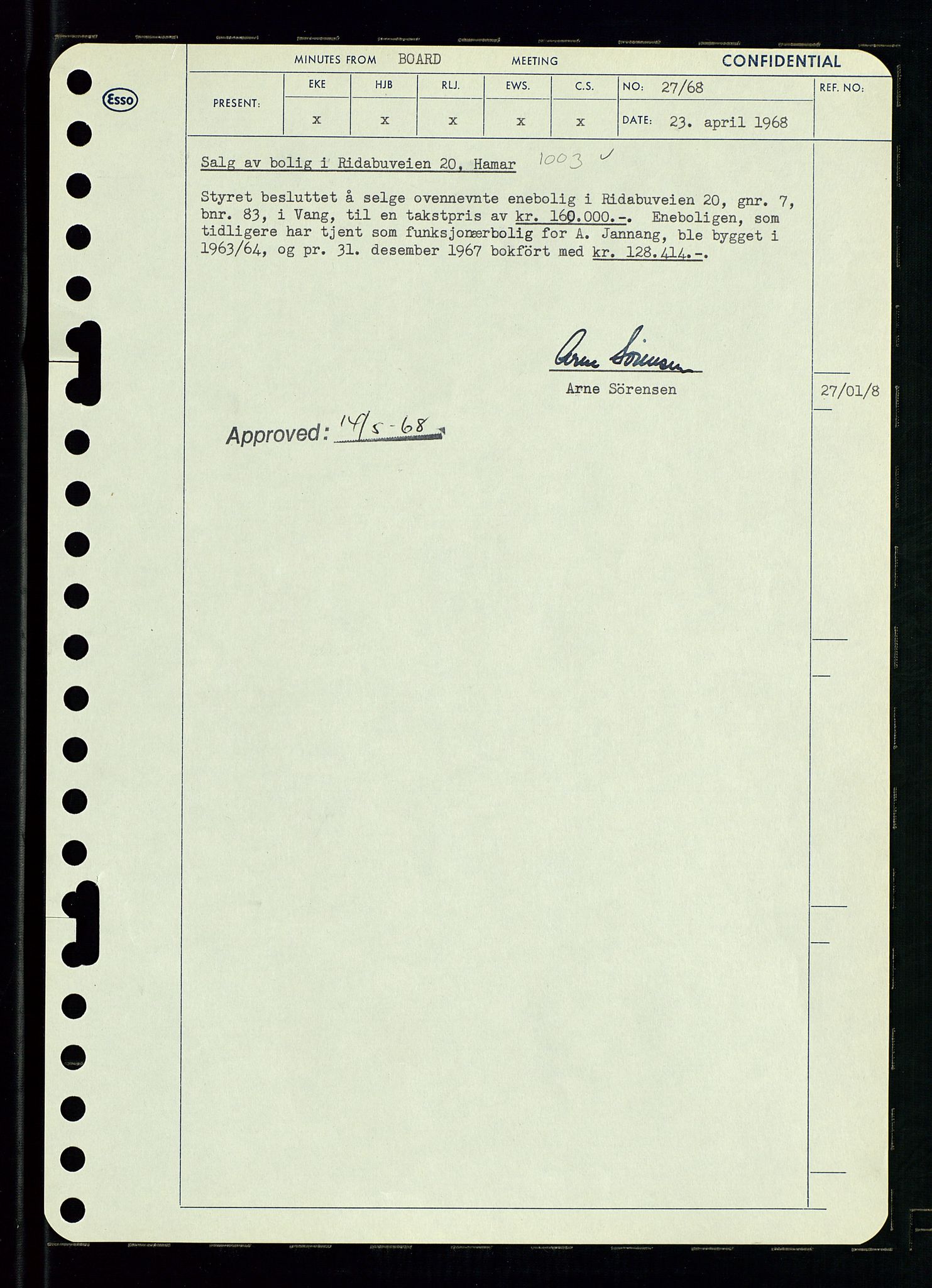 Pa 0982 - Esso Norge A/S, AV/SAST-A-100448/A/Aa/L0002/0004: Den administrerende direksjon Board minutes (styrereferater) / Den administrerende direksjon Board minutes (styrereferater), 1968, s. 45