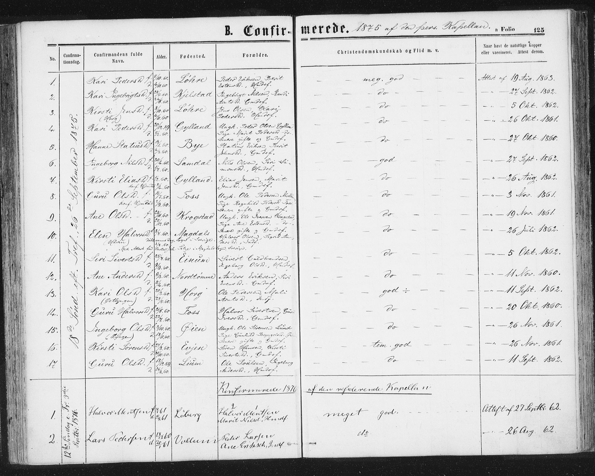 Ministerialprotokoller, klokkerbøker og fødselsregistre - Sør-Trøndelag, AV/SAT-A-1456/692/L1104: Ministerialbok nr. 692A04, 1862-1878, s. 125