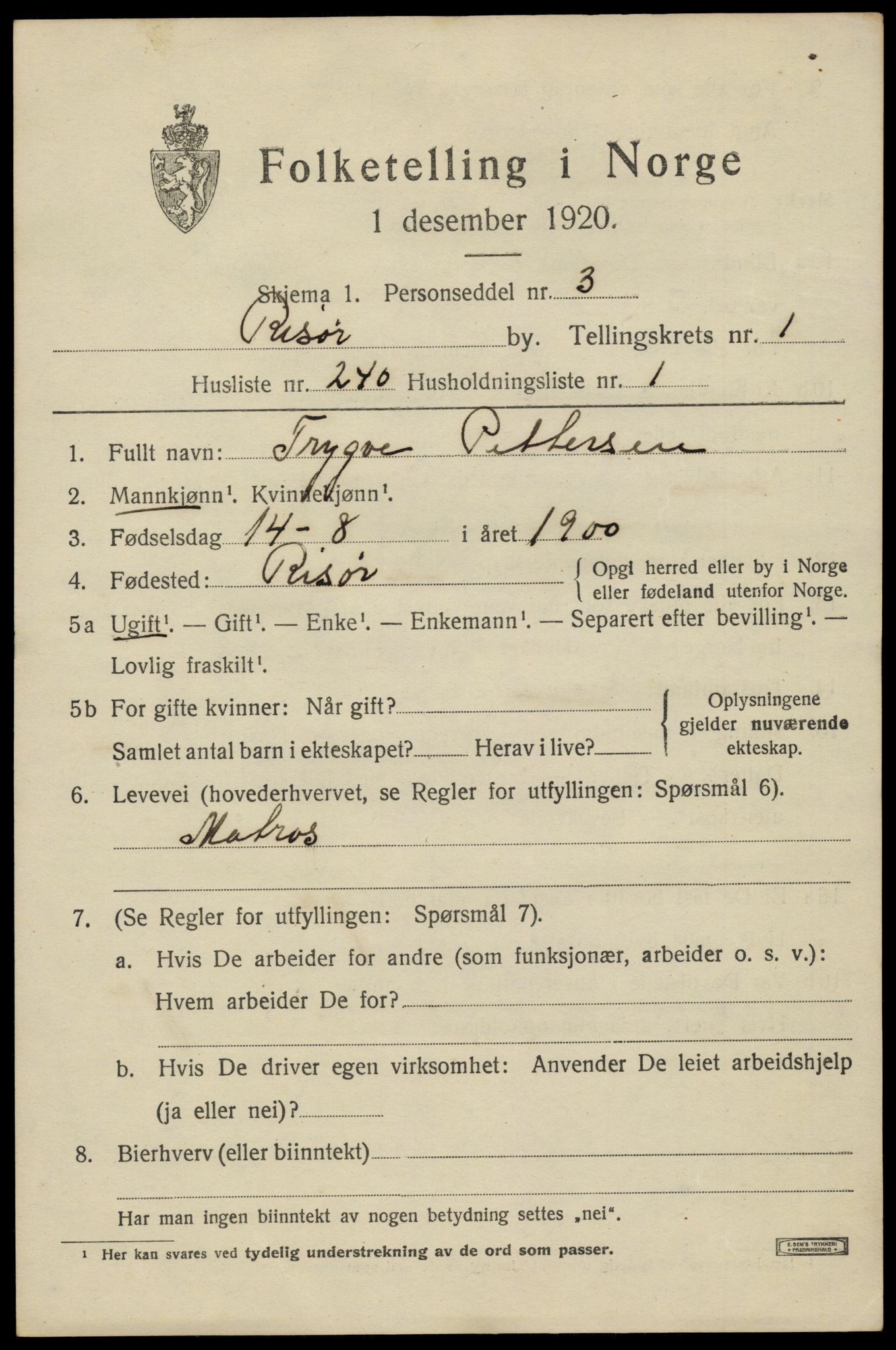 SAK, Folketelling 1920 for 0901 Risør kjøpstad, 1920, s. 5487