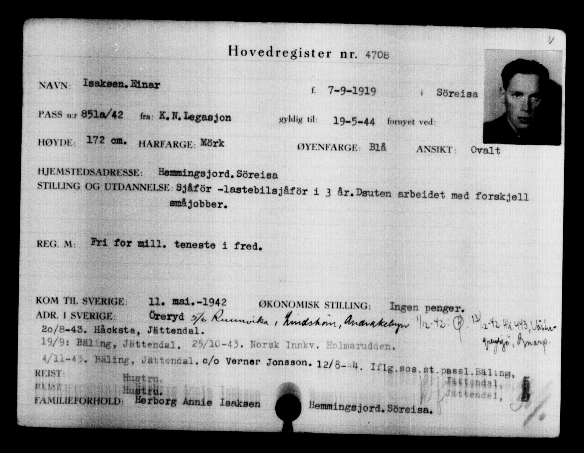 Utenriksstasjonene, Legasjonen i Stockholm, Flyktningkontoret, AV/RA-S-6753/V/Va/L0004: Kjesäterkartoteket, flyktninger med registreringsnr. 3496-6610, 1940-1945, s. 1431
