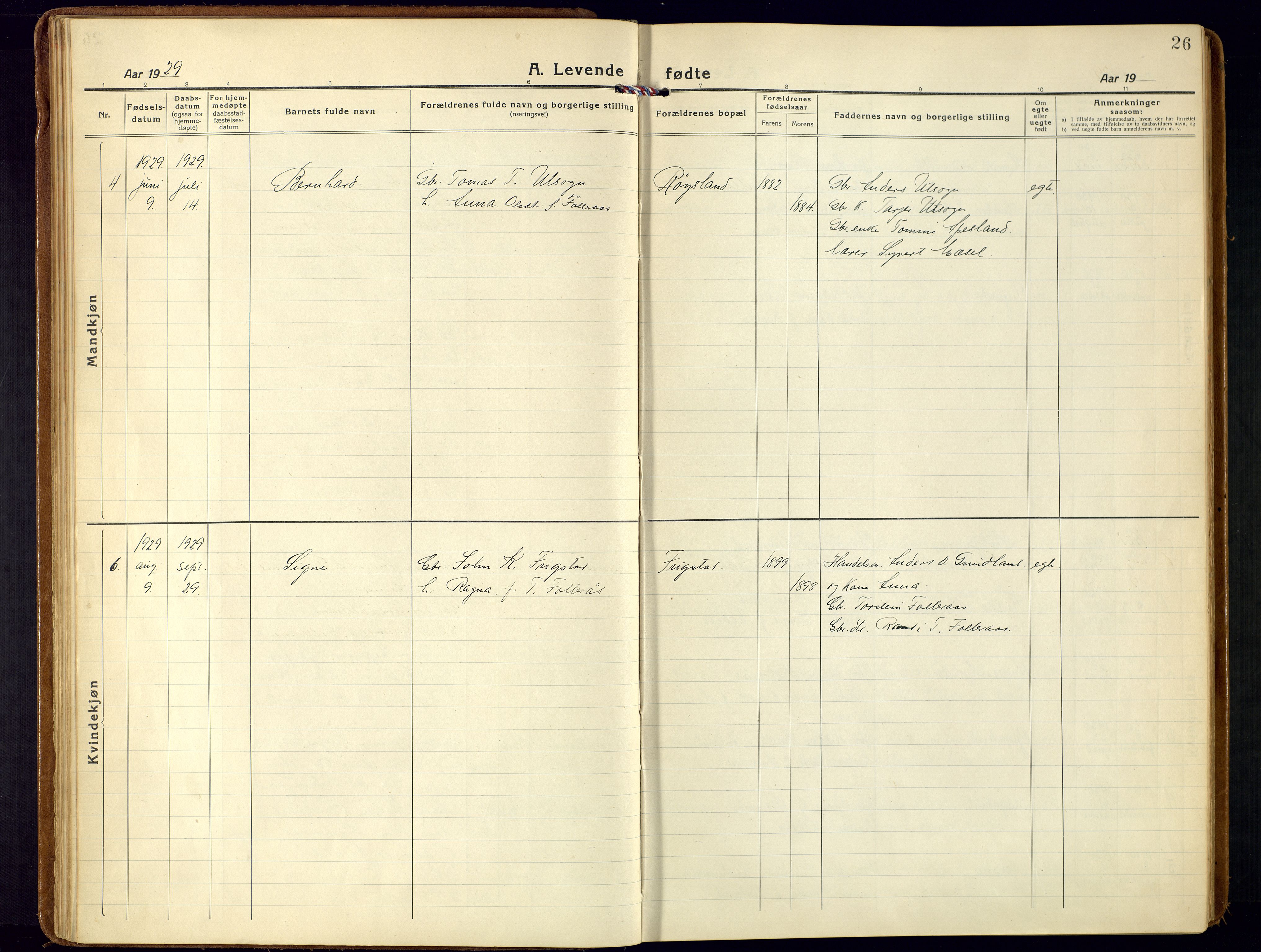 Bjelland sokneprestkontor, AV/SAK-1111-0005/F/Fa/Fab/L0005: Ministerialbok nr. A 5, 1921-1951, s. 26