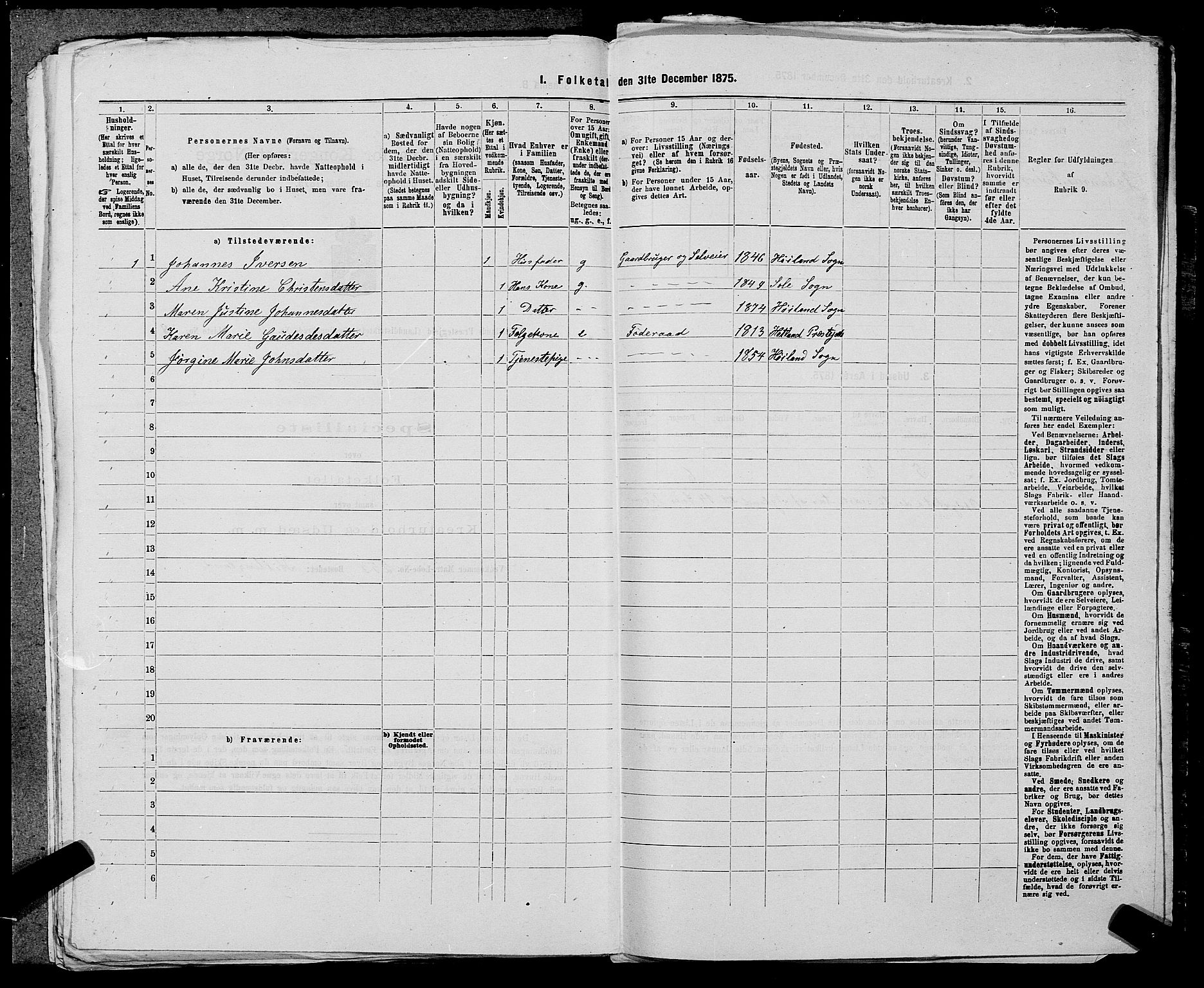 SAST, Folketelling 1875 for 1123L Høyland prestegjeld, Høyland sokn, 1875, s. 664