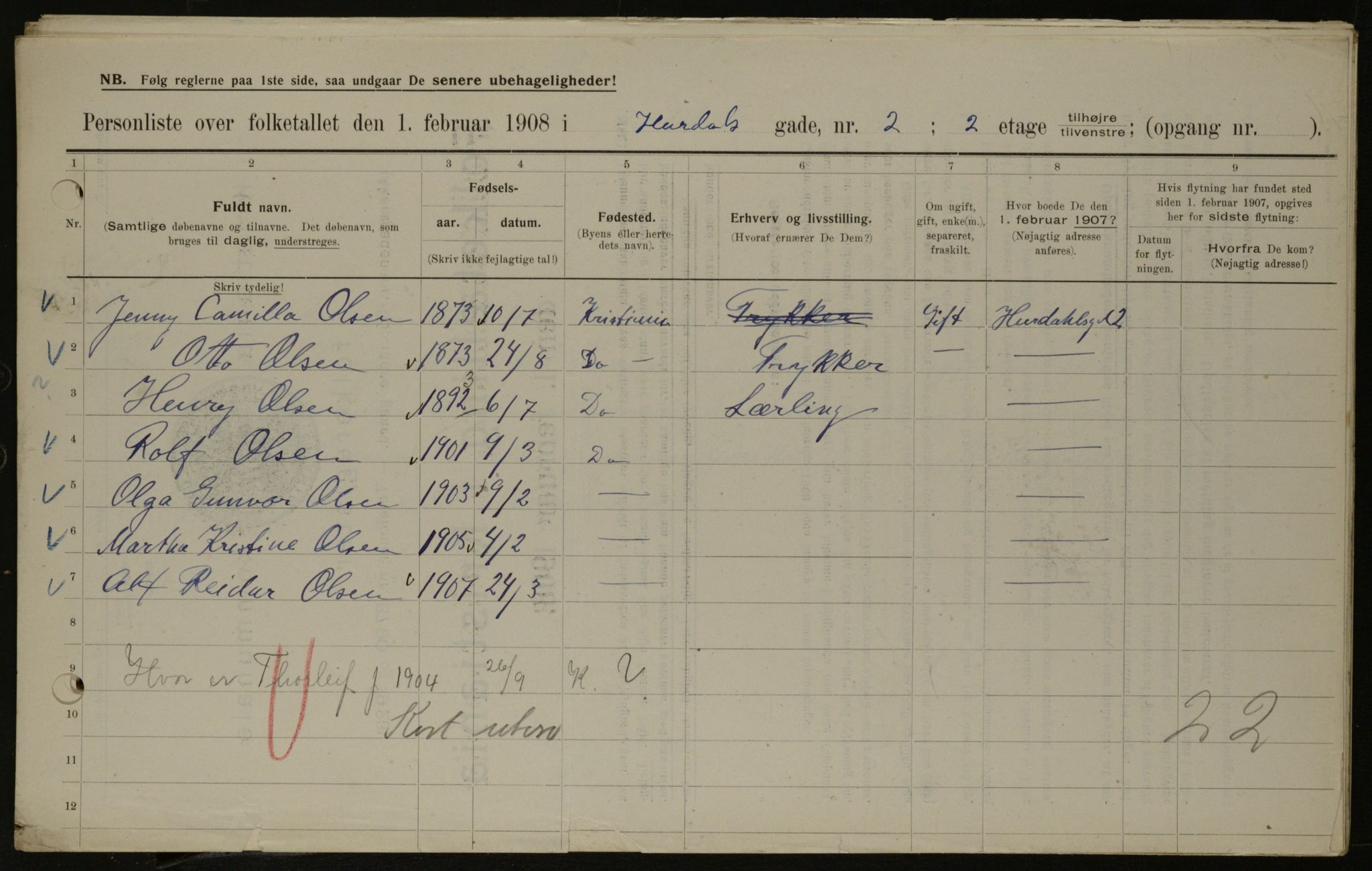 OBA, Kommunal folketelling 1.2.1908 for Kristiania kjøpstad, 1908, s. 37947