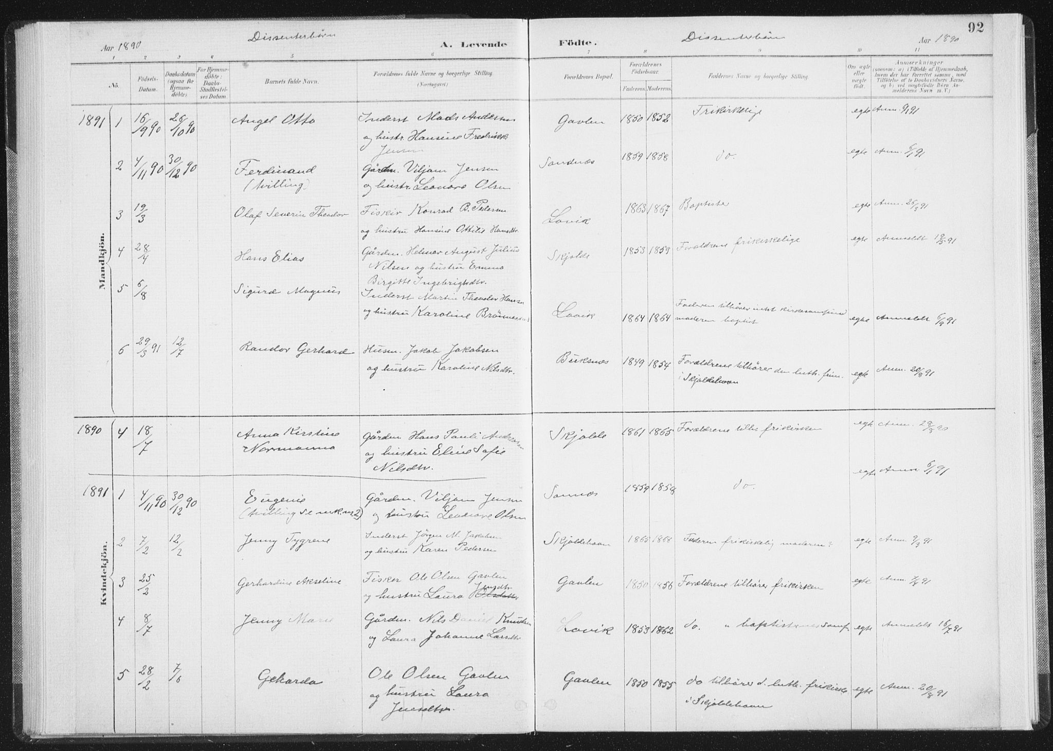 Ministerialprotokoller, klokkerbøker og fødselsregistre - Nordland, AV/SAT-A-1459/898/L1422: Ministerialbok nr. 898A02, 1887-1908, s. 92