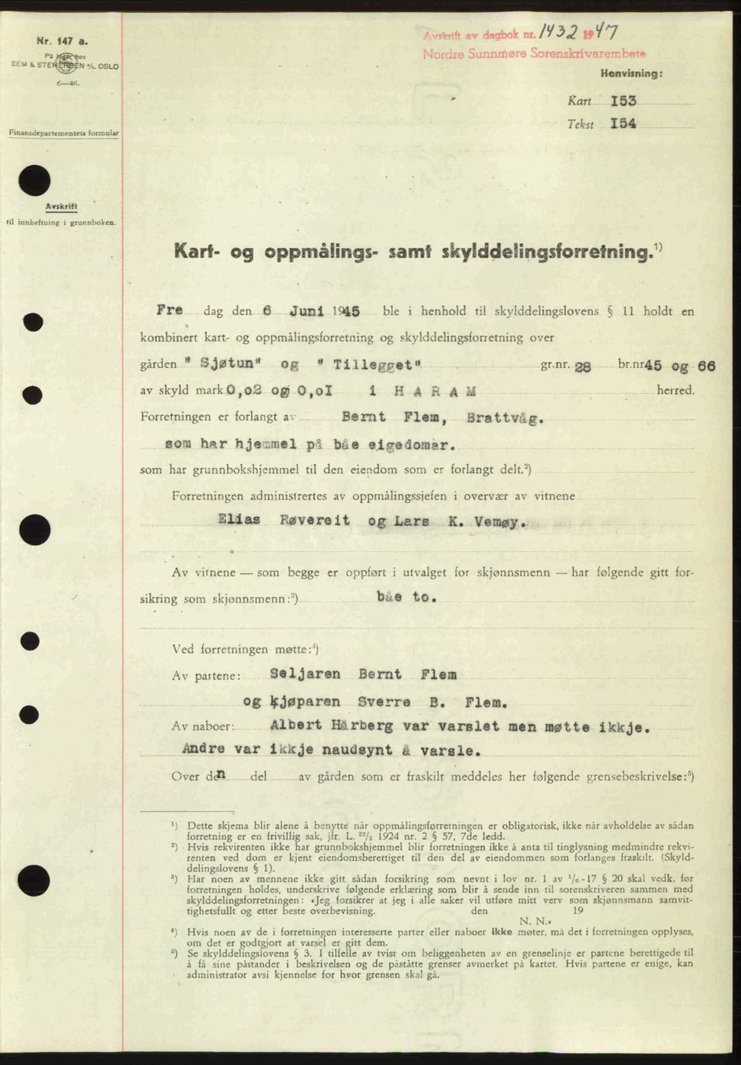 Nordre Sunnmøre sorenskriveri, AV/SAT-A-0006/1/2/2C/2Ca: Pantebok nr. A25, 1947-1947, Dagboknr: 1432/1947