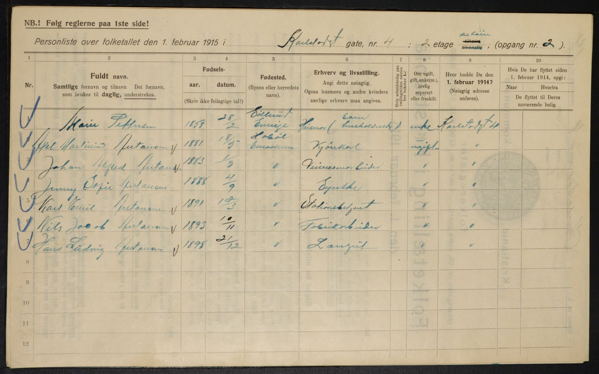 OBA, Kommunal folketelling 1.2.1915 for Kristiania, 1915, s. 48476