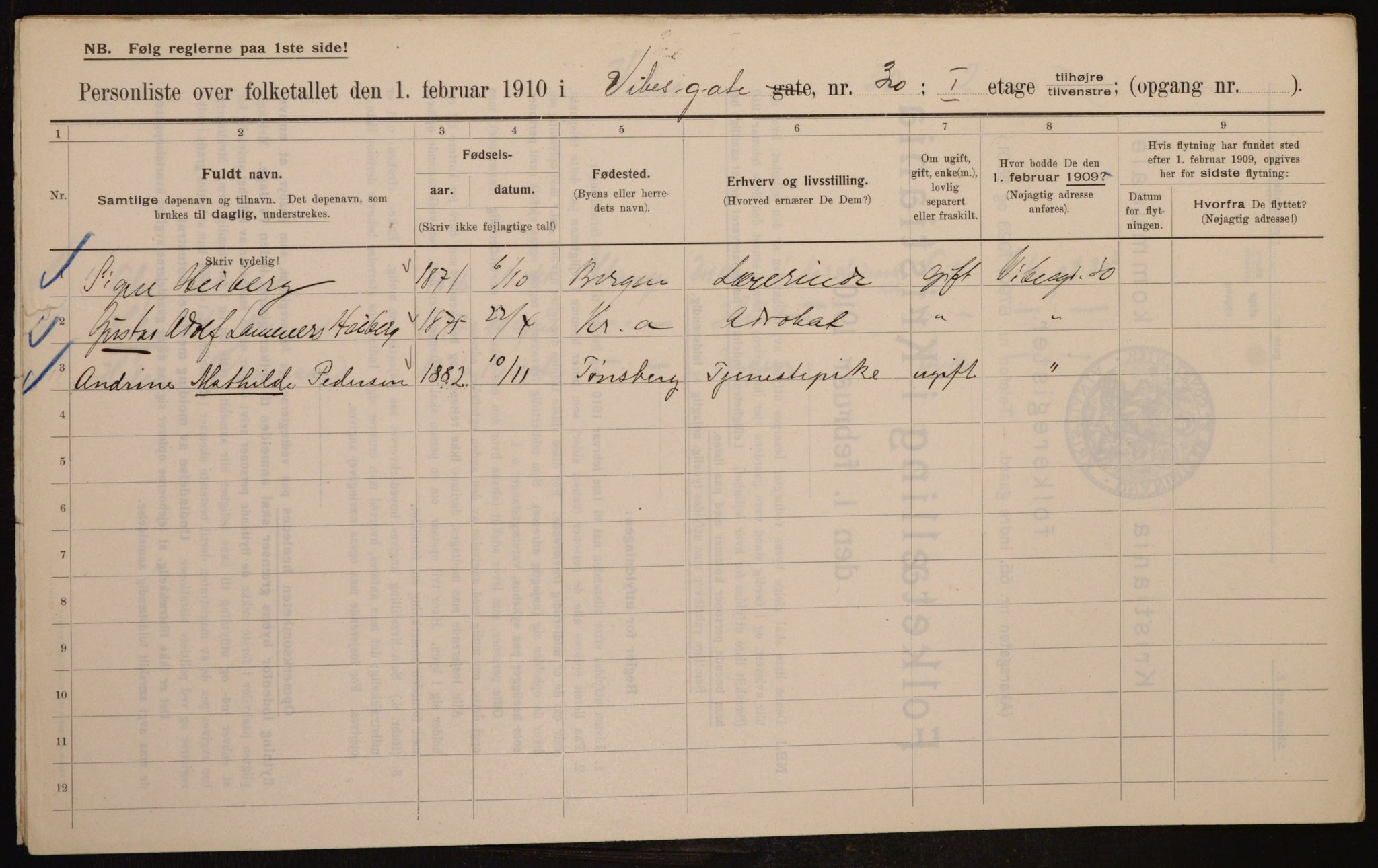 OBA, Kommunal folketelling 1.2.1910 for Kristiania, 1910, s. 117076