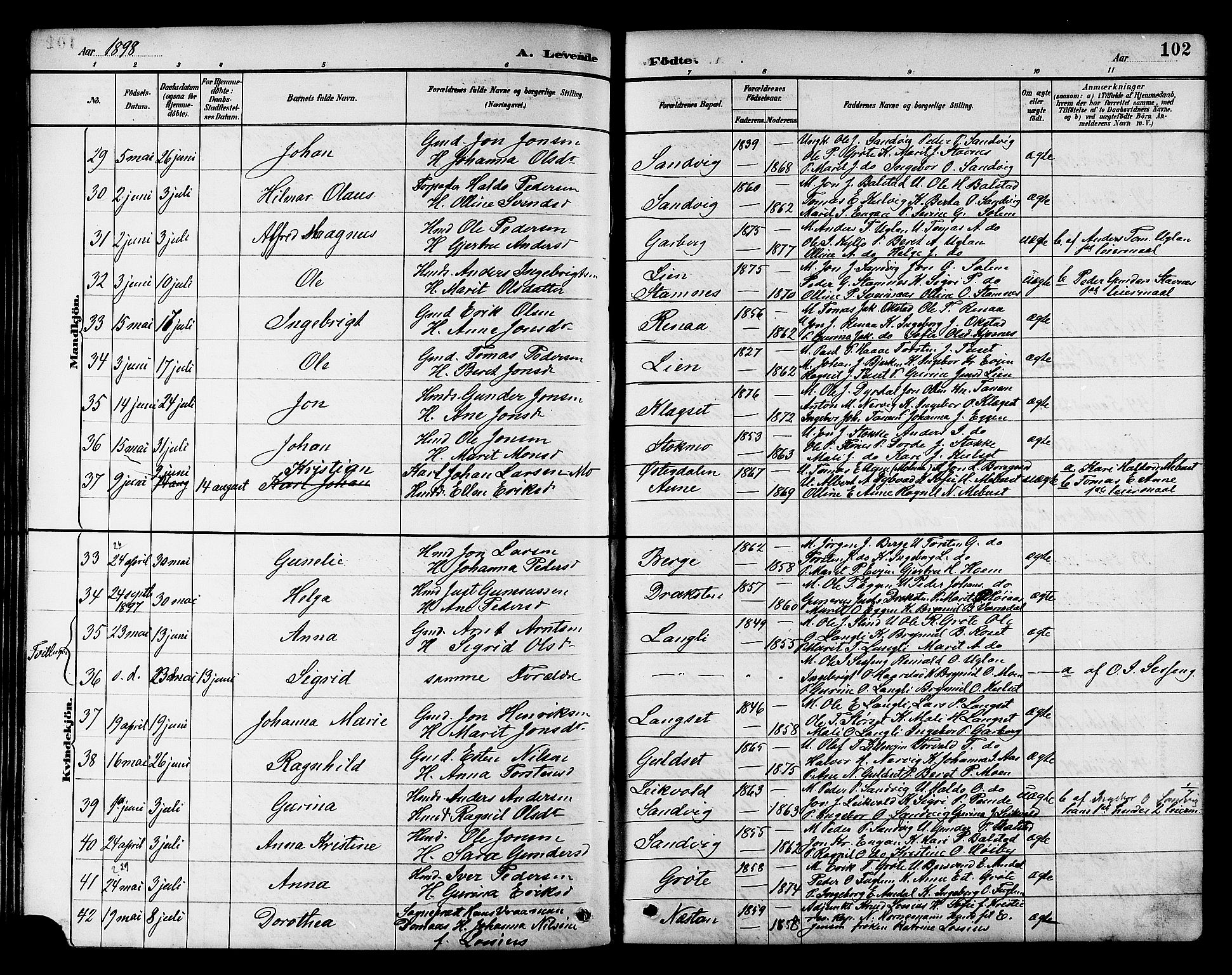 Ministerialprotokoller, klokkerbøker og fødselsregistre - Sør-Trøndelag, AV/SAT-A-1456/695/L1157: Klokkerbok nr. 695C08, 1889-1913, s. 102