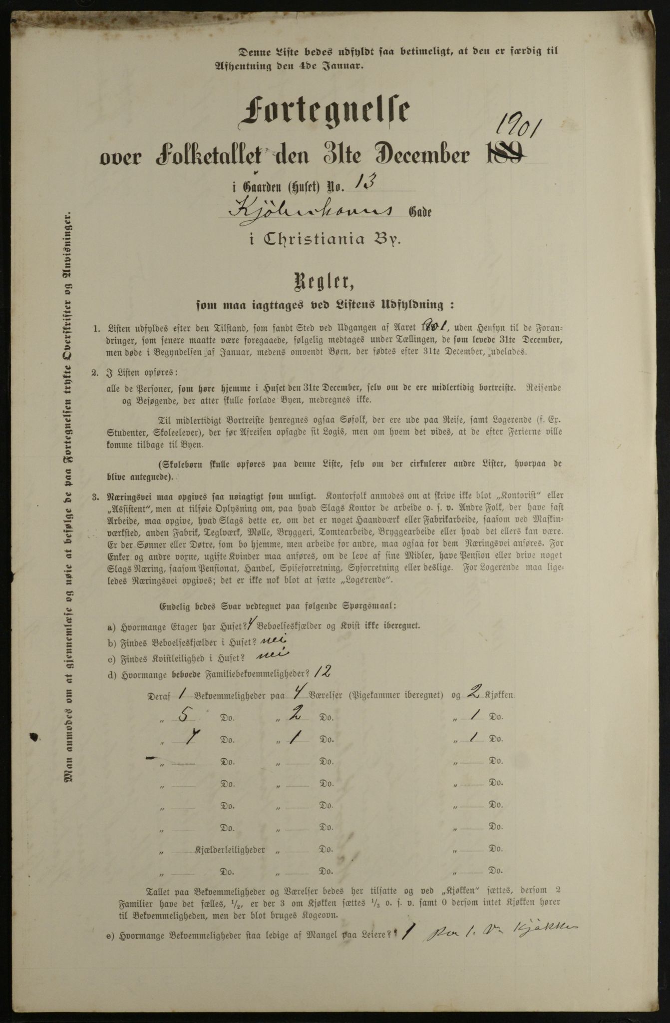 OBA, Kommunal folketelling 31.12.1901 for Kristiania kjøpstad, 1901, s. 8488