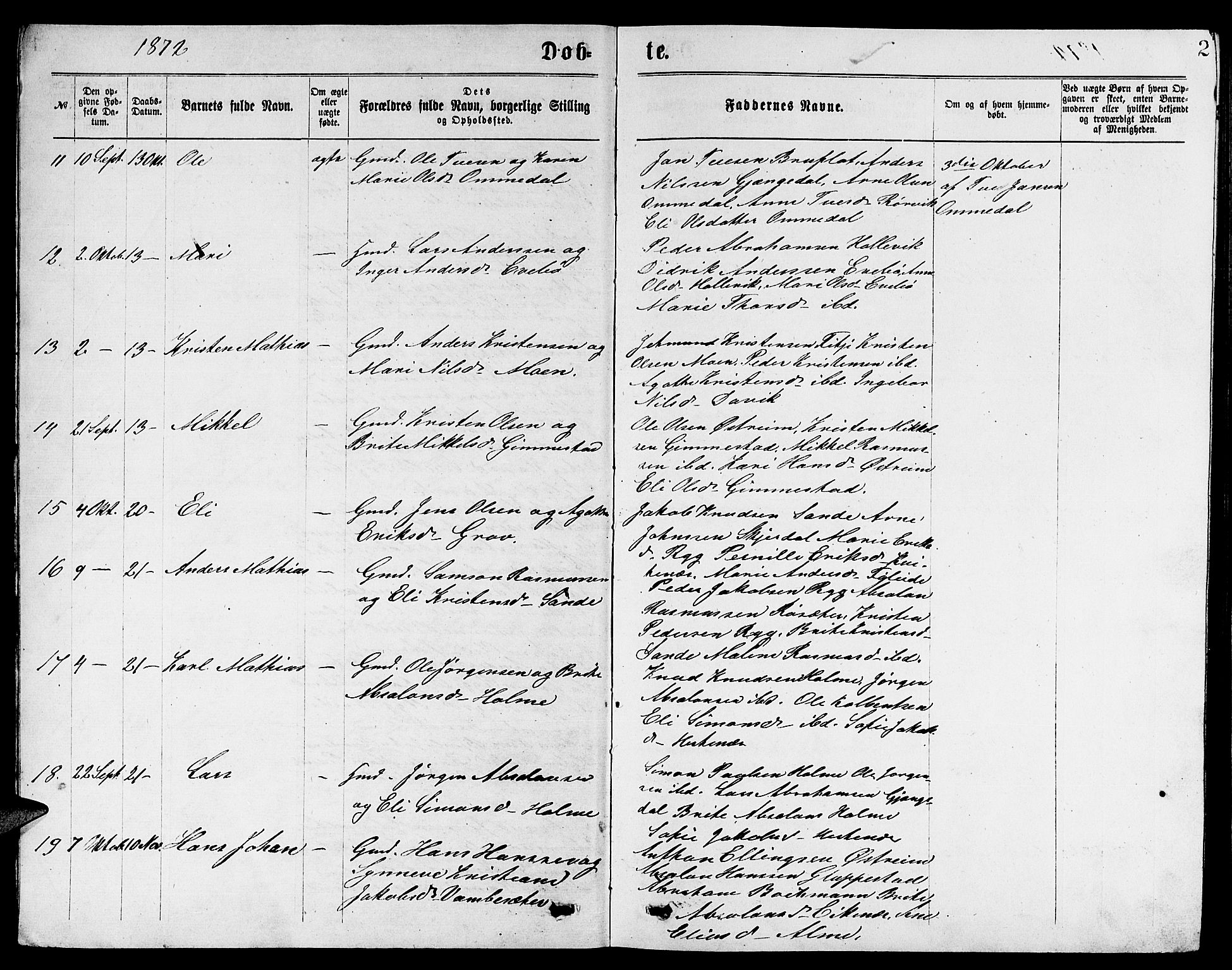 Gloppen sokneprestembete, AV/SAB-A-80101/H/Hab/Habb/L0001: Klokkerbok nr. B 1, 1872-1888