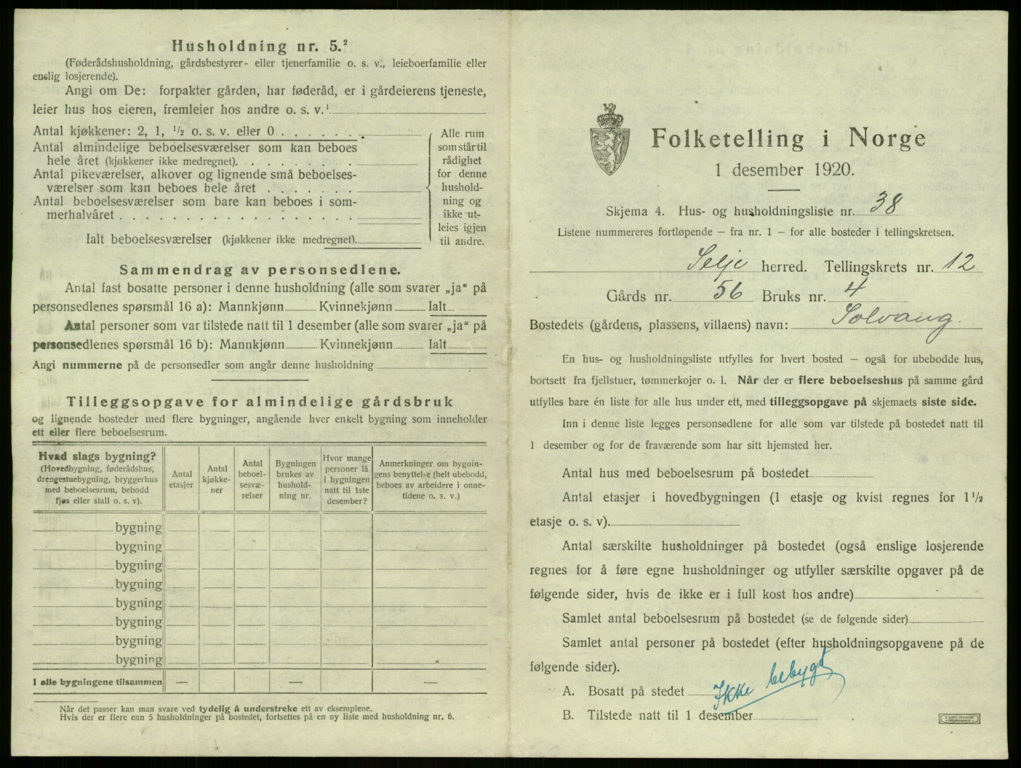 SAB, Folketelling 1920 for 1441 Selje herred, 1920, s. 742