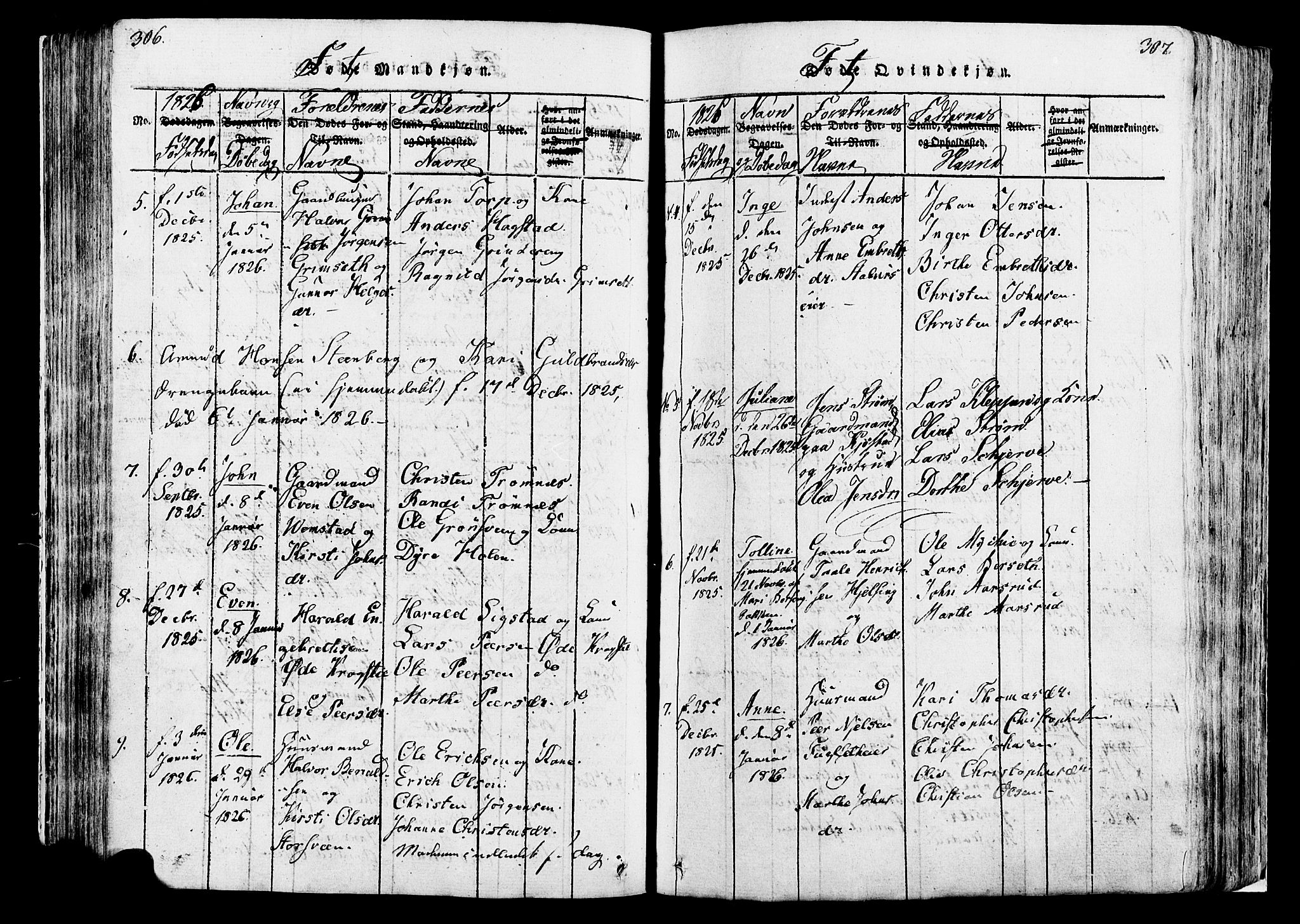 Løten prestekontor, AV/SAH-PREST-022/K/Ka/L0005: Ministerialbok nr. 5, 1814-1832, s. 306-307