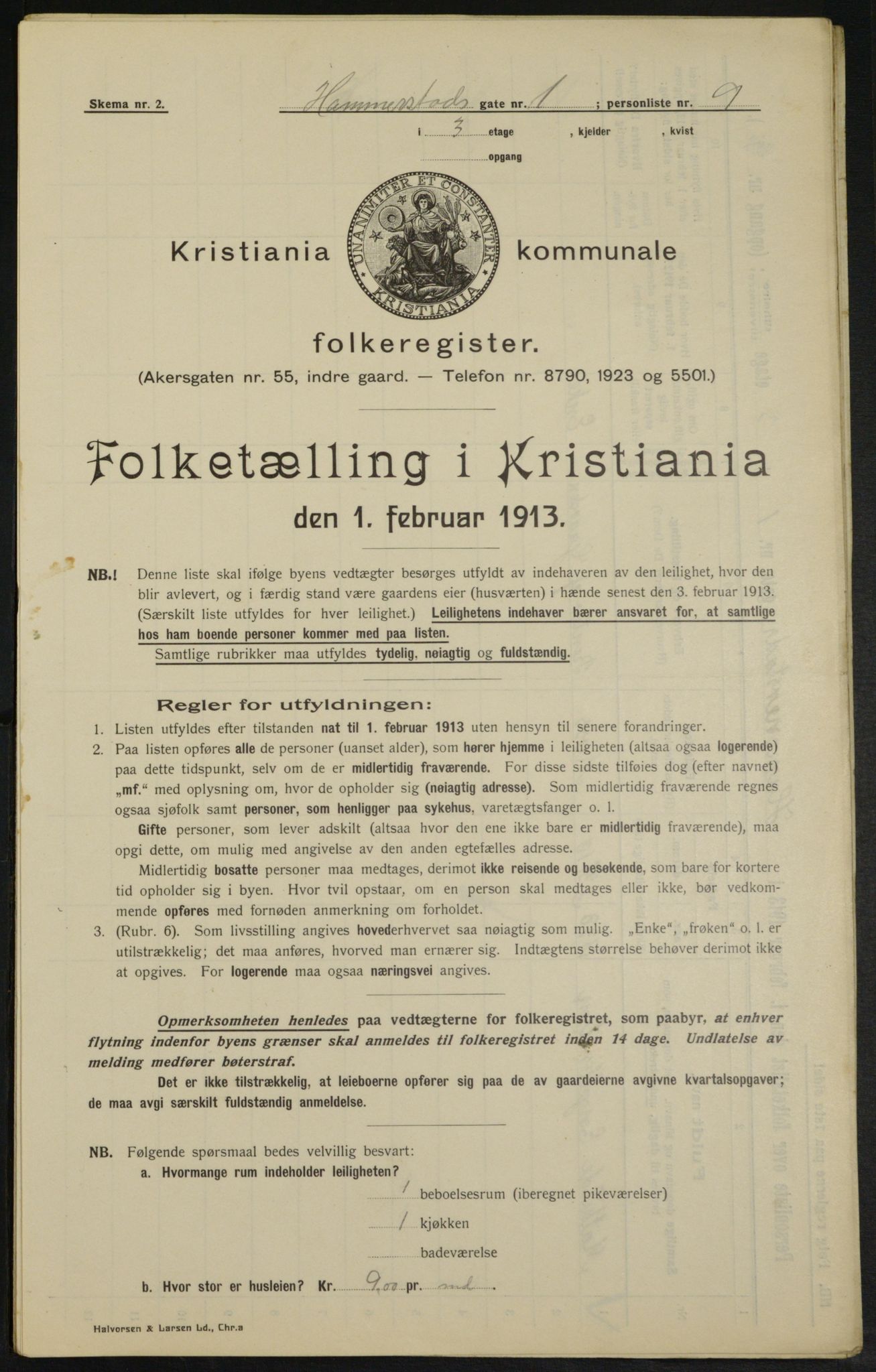 OBA, Kommunal folketelling 1.2.1913 for Kristiania, 1913, s. 34581