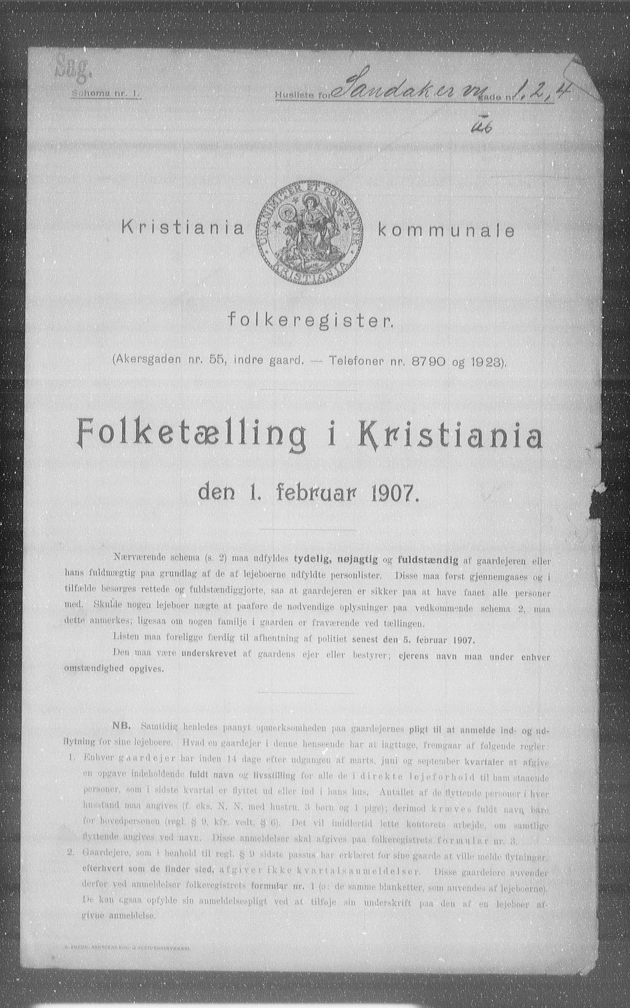 OBA, Kommunal folketelling 1.2.1907 for Kristiania kjøpstad, 1907, s. 44298