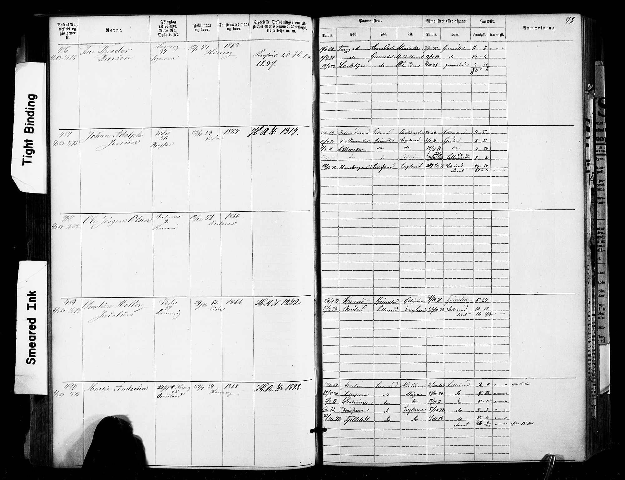 Lillesand mønstringskrets, AV/SAK-2031-0014/F/Fa/L0002: Annotasjonsrulle nr 1-1910 med register, W-8, 1868-1891, s. 101