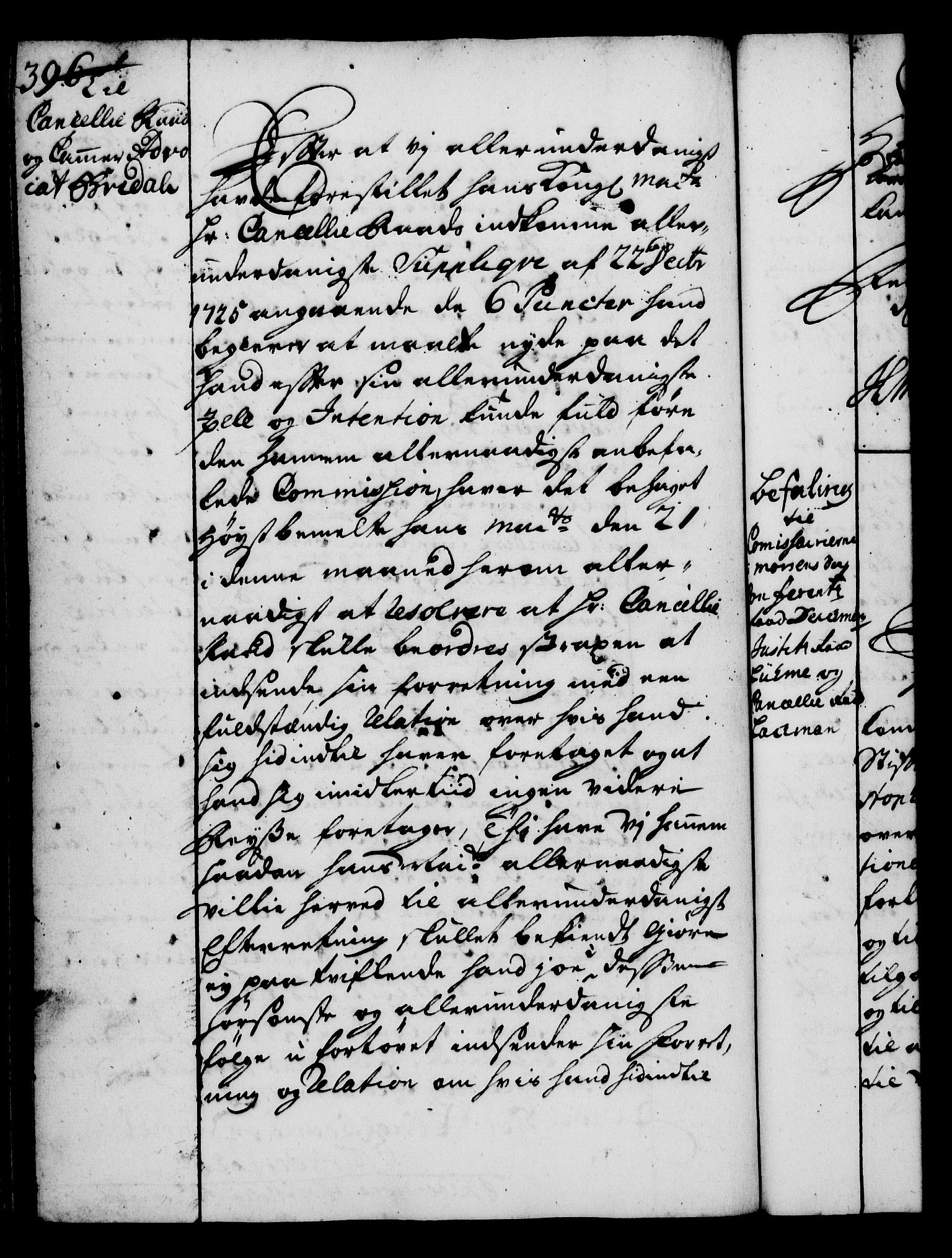 Rentekammeret, Kammerkanselliet, RA/EA-3111/G/Gg/Gga/L0002: Norsk ekspedisjonsprotokoll med register (merket RK 53.2), 1723-1727, s. 396