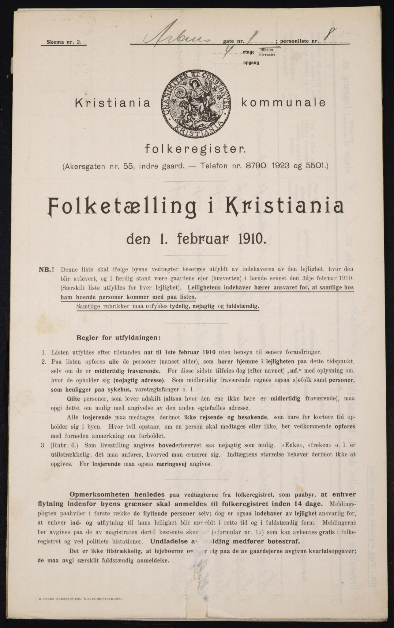 OBA, Kommunal folketelling 1.2.1910 for Kristiania, 1910, s. 1405