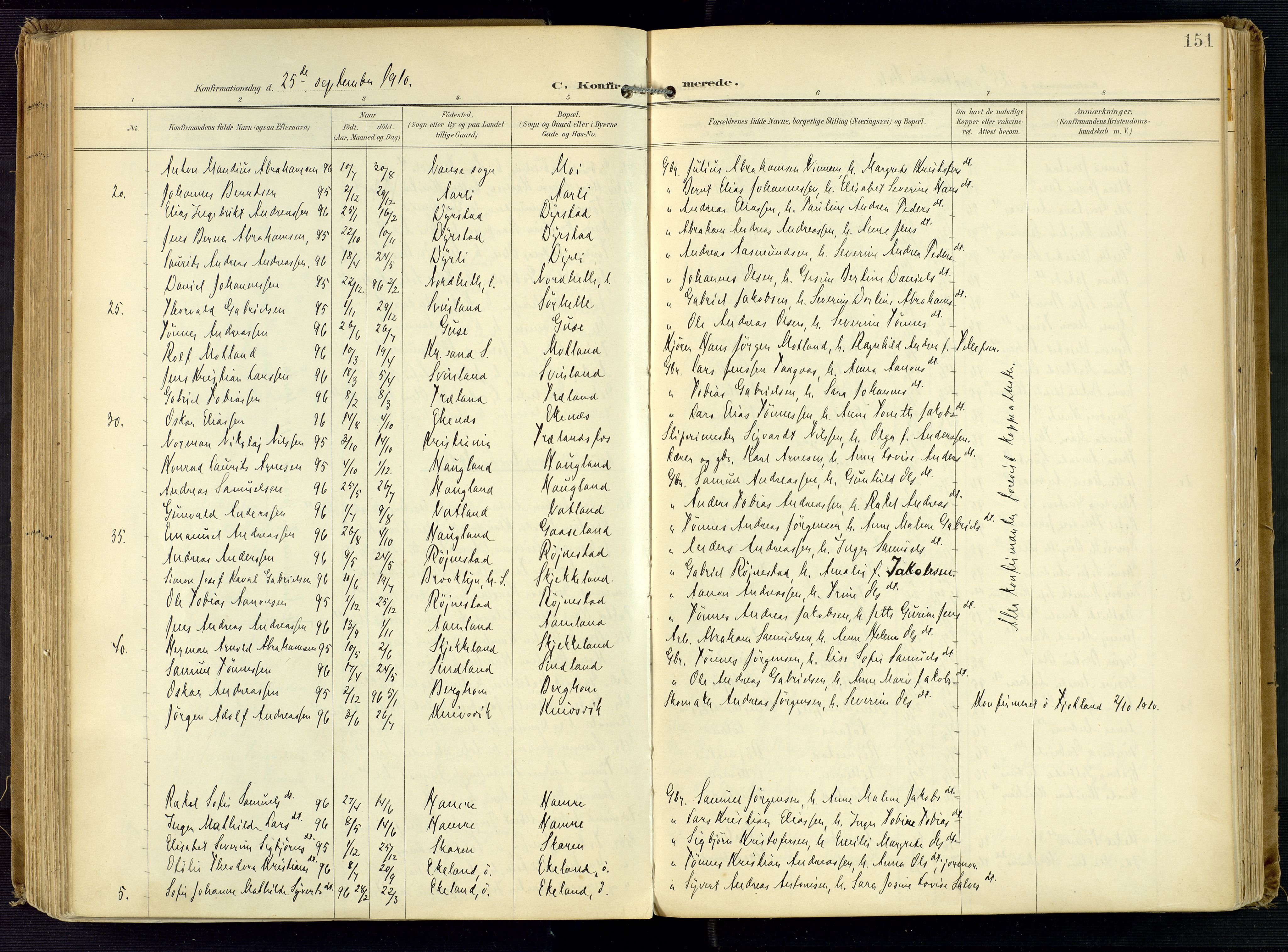 Kvinesdal sokneprestkontor, SAK/1111-0026/F/Fa/Fab/L0009: Ministerialbok nr. A 9, 1898-1915, s. 151